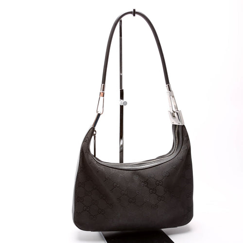 01233 GG Canvas Small Clasp Hobo Black