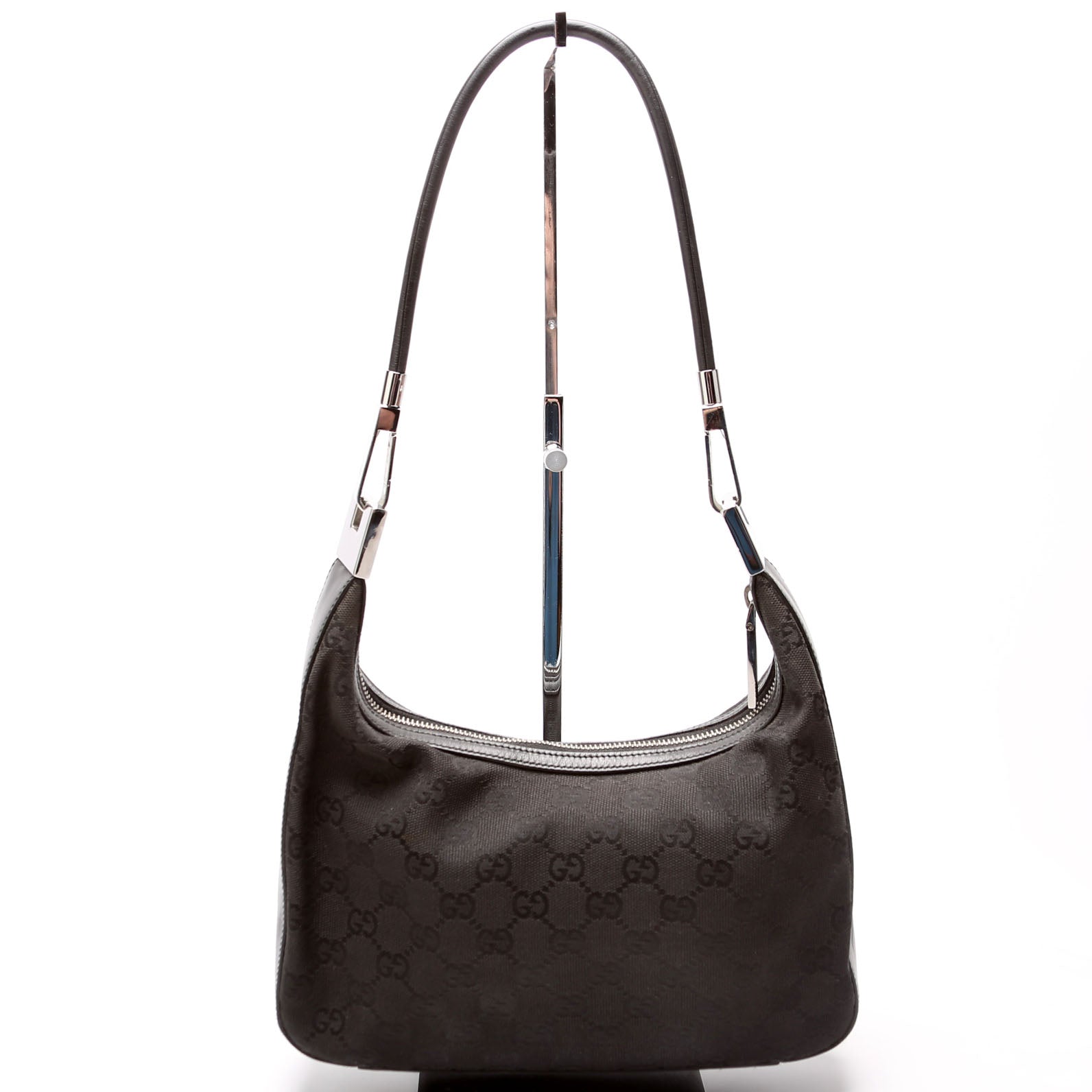 01233 GG Canvas Small Clasp Hobo Black