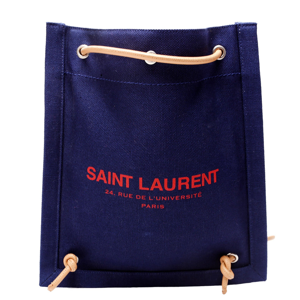 SAINT LAURENT Rive Gauche Backpack Linen Calfskin Blue/Red