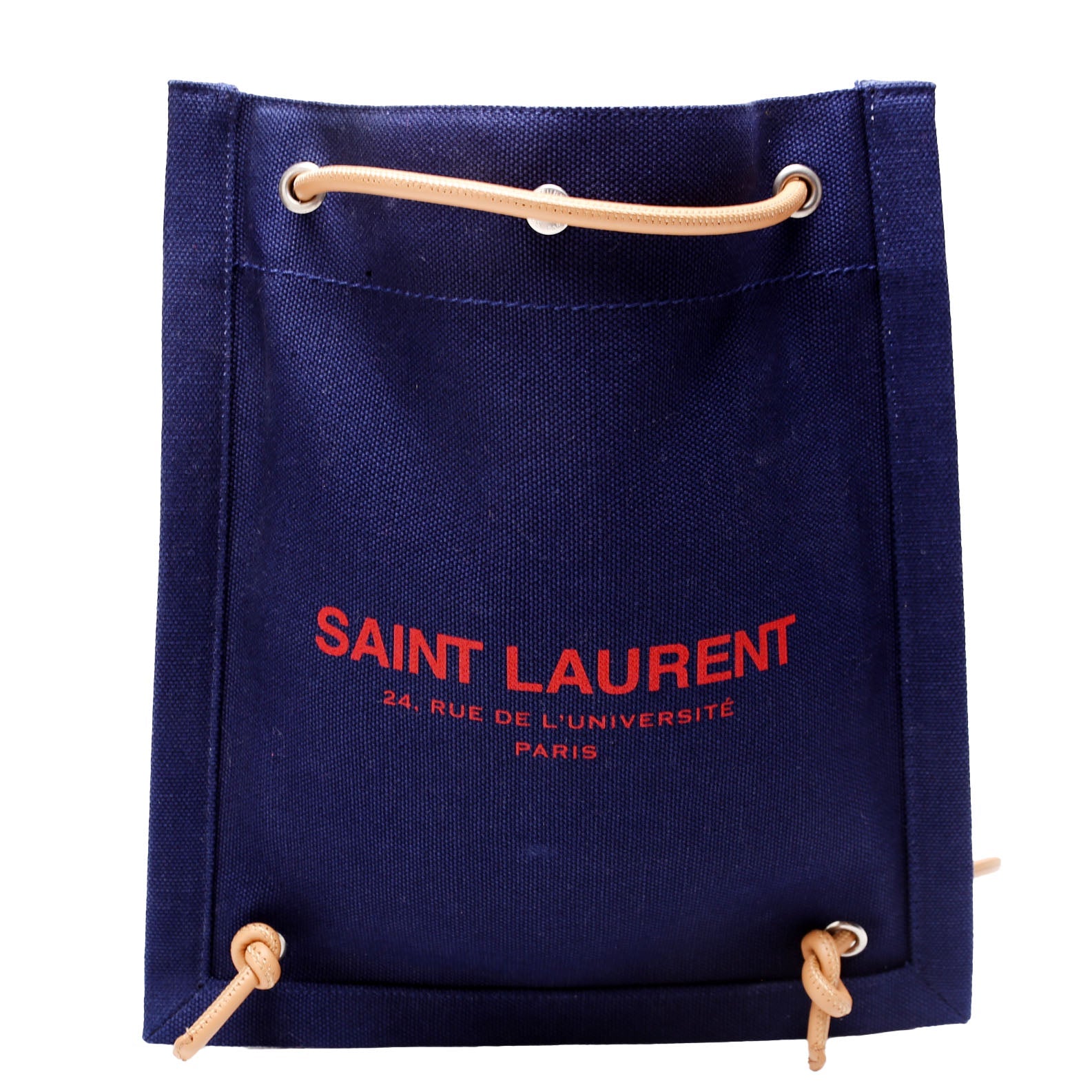 SAINT LAURENT Rive Gauche Backpack Linen Calfskin Blue/Red
