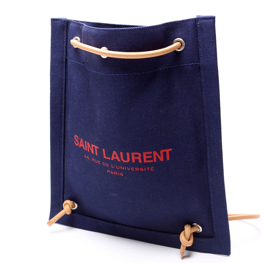 SAINT LAURENT Rive Gauche Backpack Linen Calfskin Blue/Red