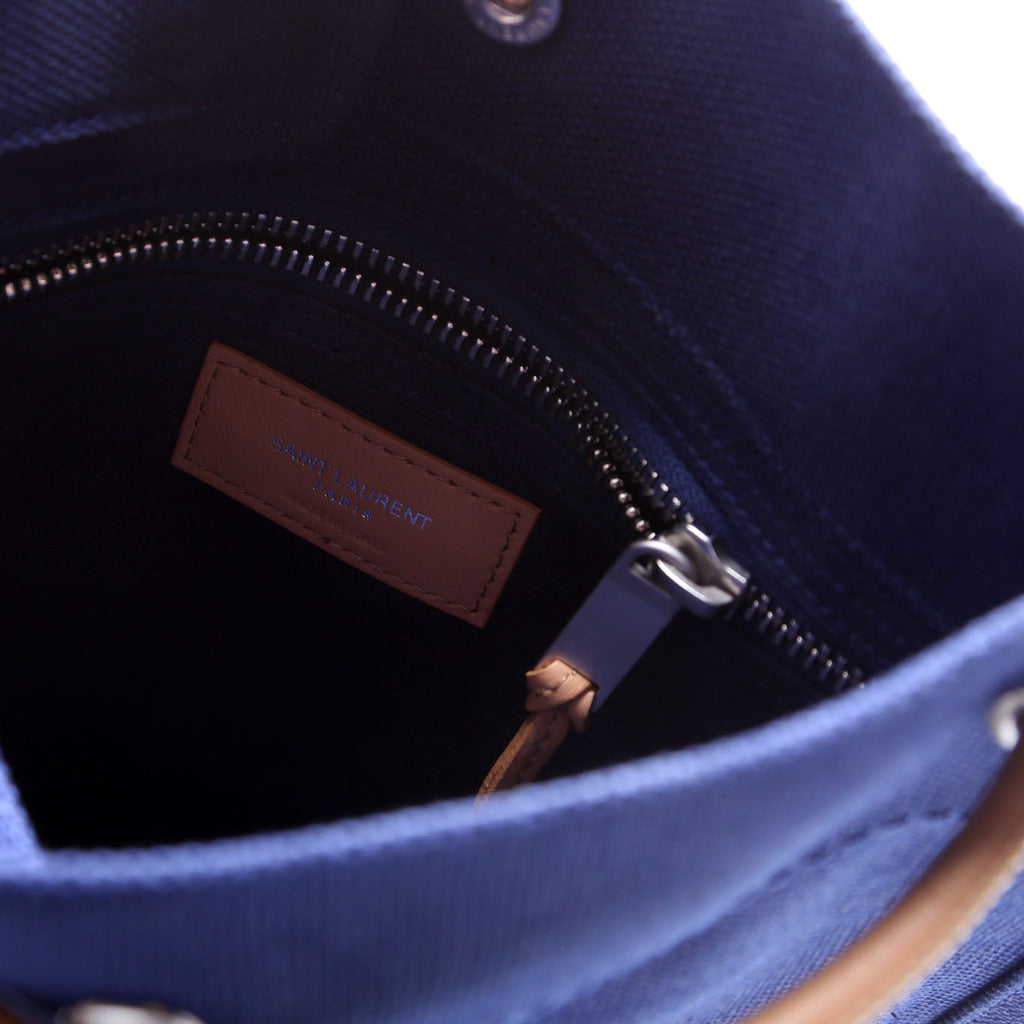 SAINT LAURENT Rive Gauche Backpack Linen Calfskin Blue/Red
