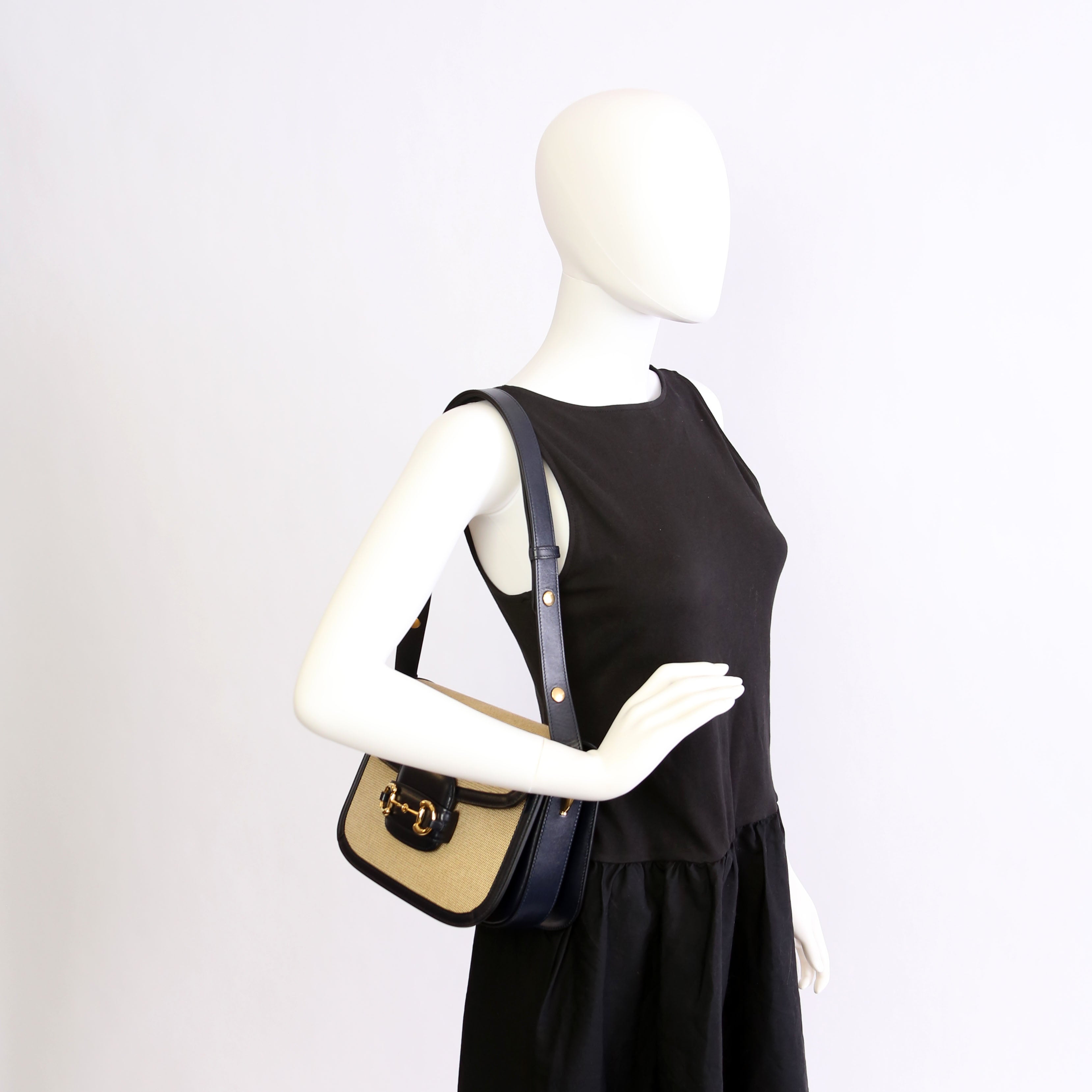 602204 Horsebit 1955 Raffia Shoulder Bag