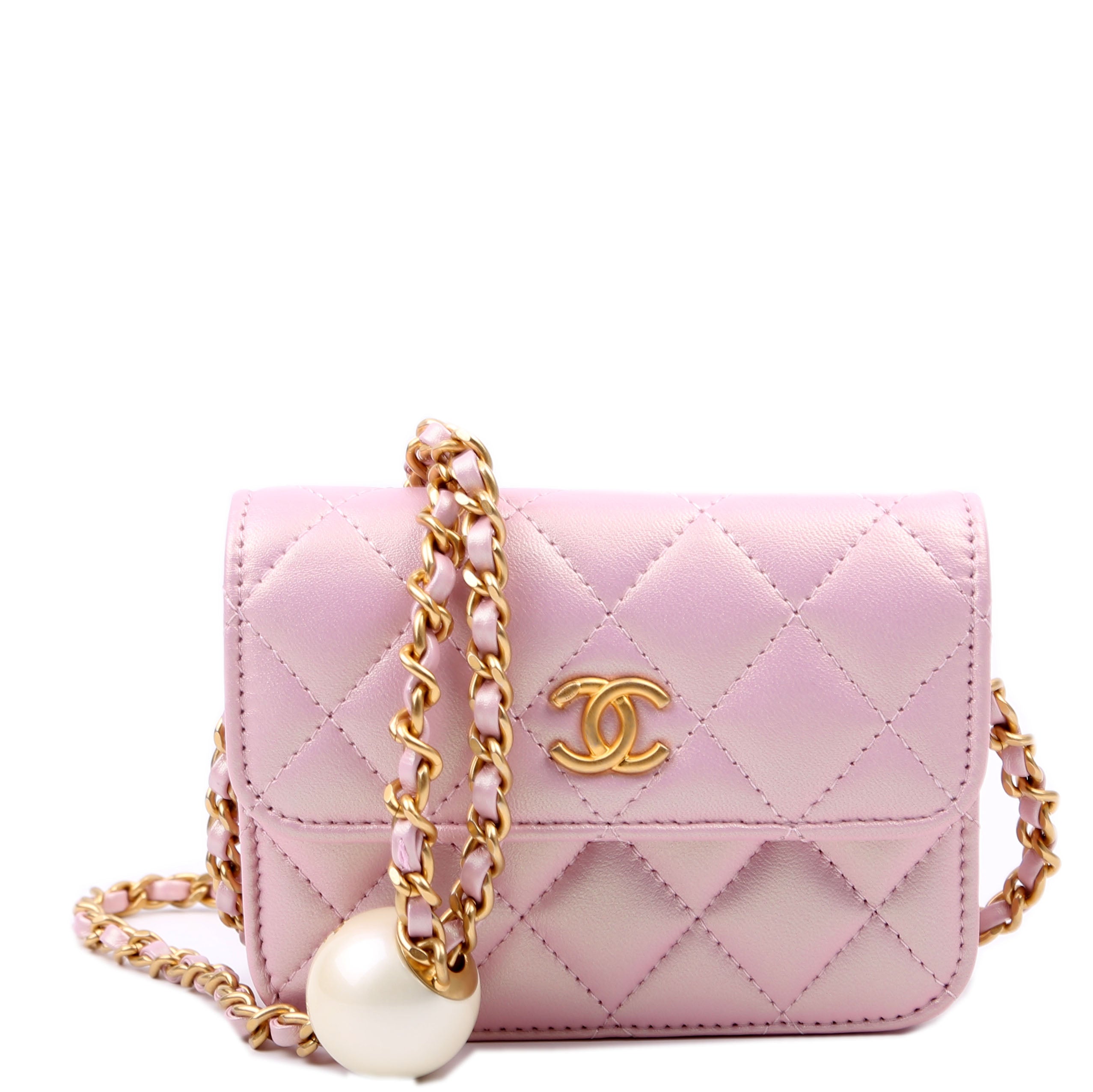 Clutch With Chain Pearly Lambskin Pink