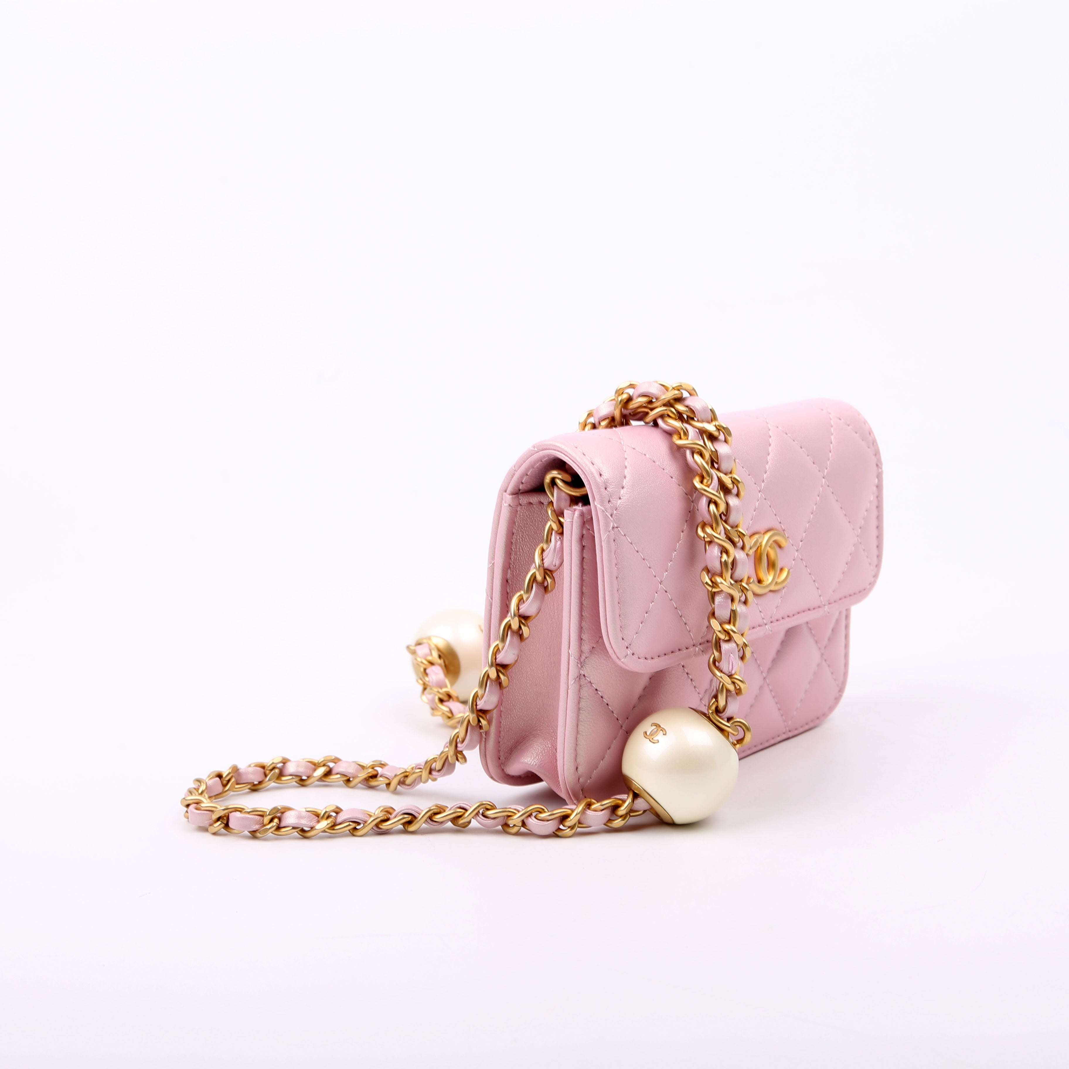 Clutch With Chain Pearly Lambskin Pink