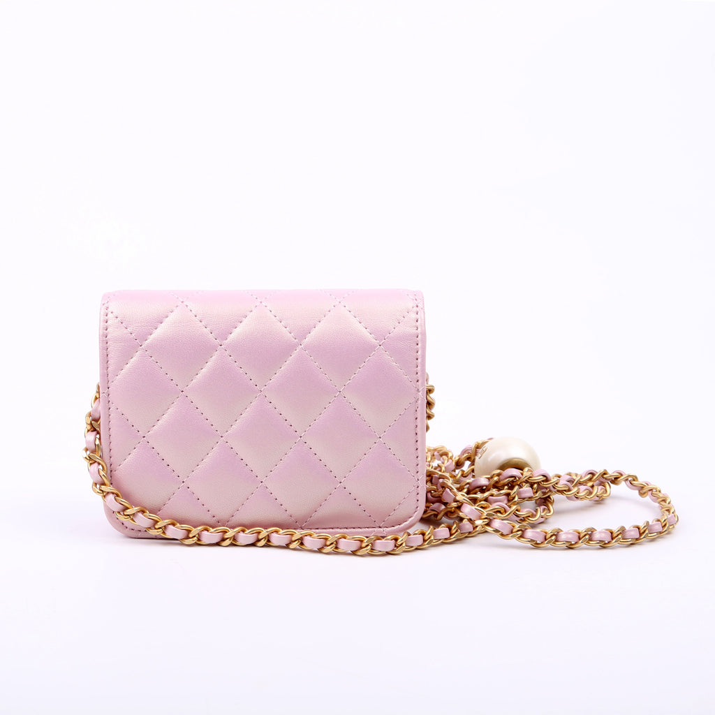Clutch With Chain Pearly Lambskin Pink