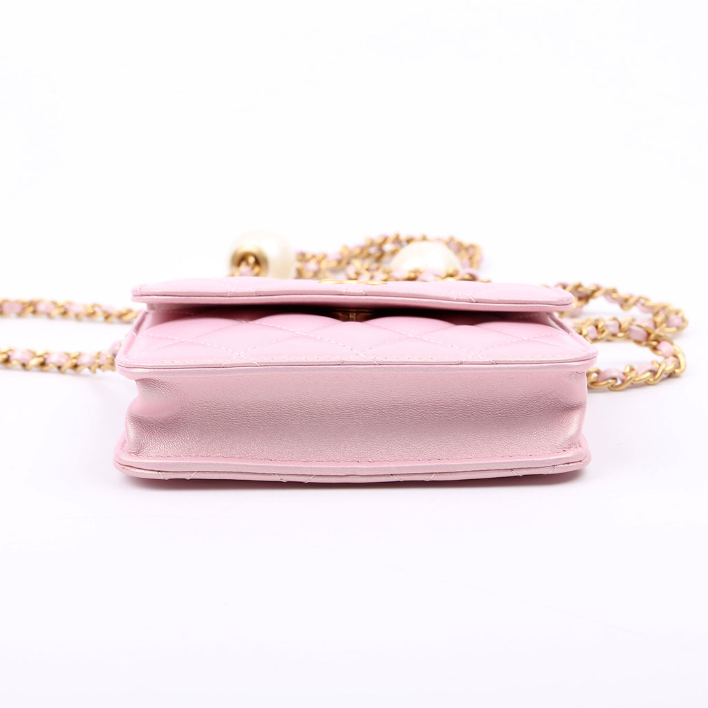 Clutch With Chain Pearly Lambskin Pink