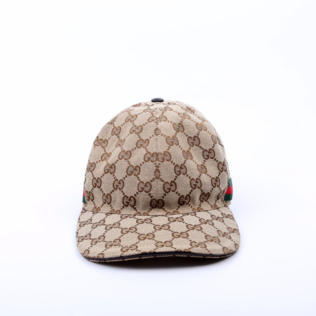 200035 GG Canvas Web Hat Size Large Brown