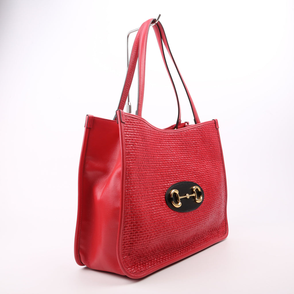 623694 1955 Horsebit Raffia Tote Red