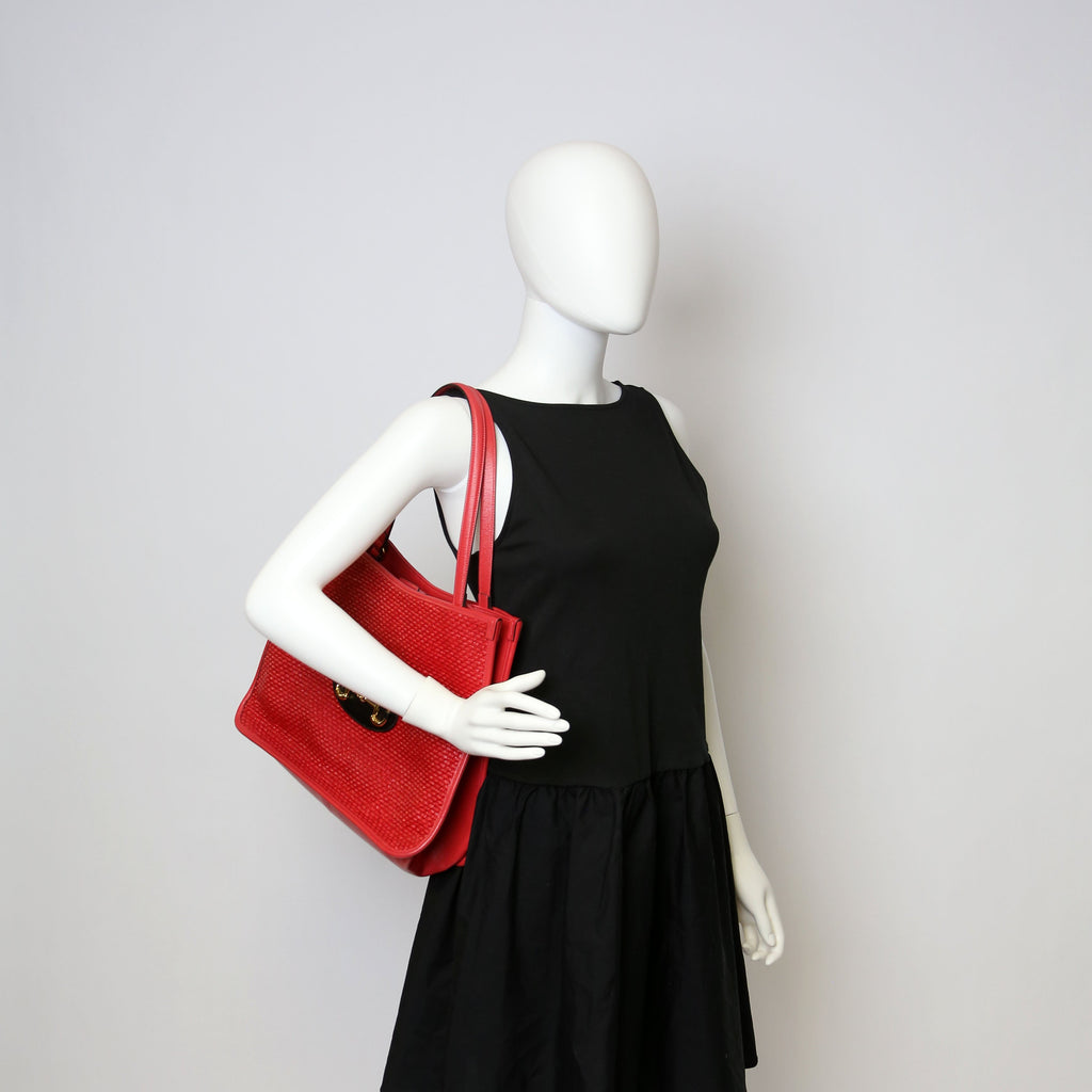 623694 1955 Horsebit Raffia Tote Red