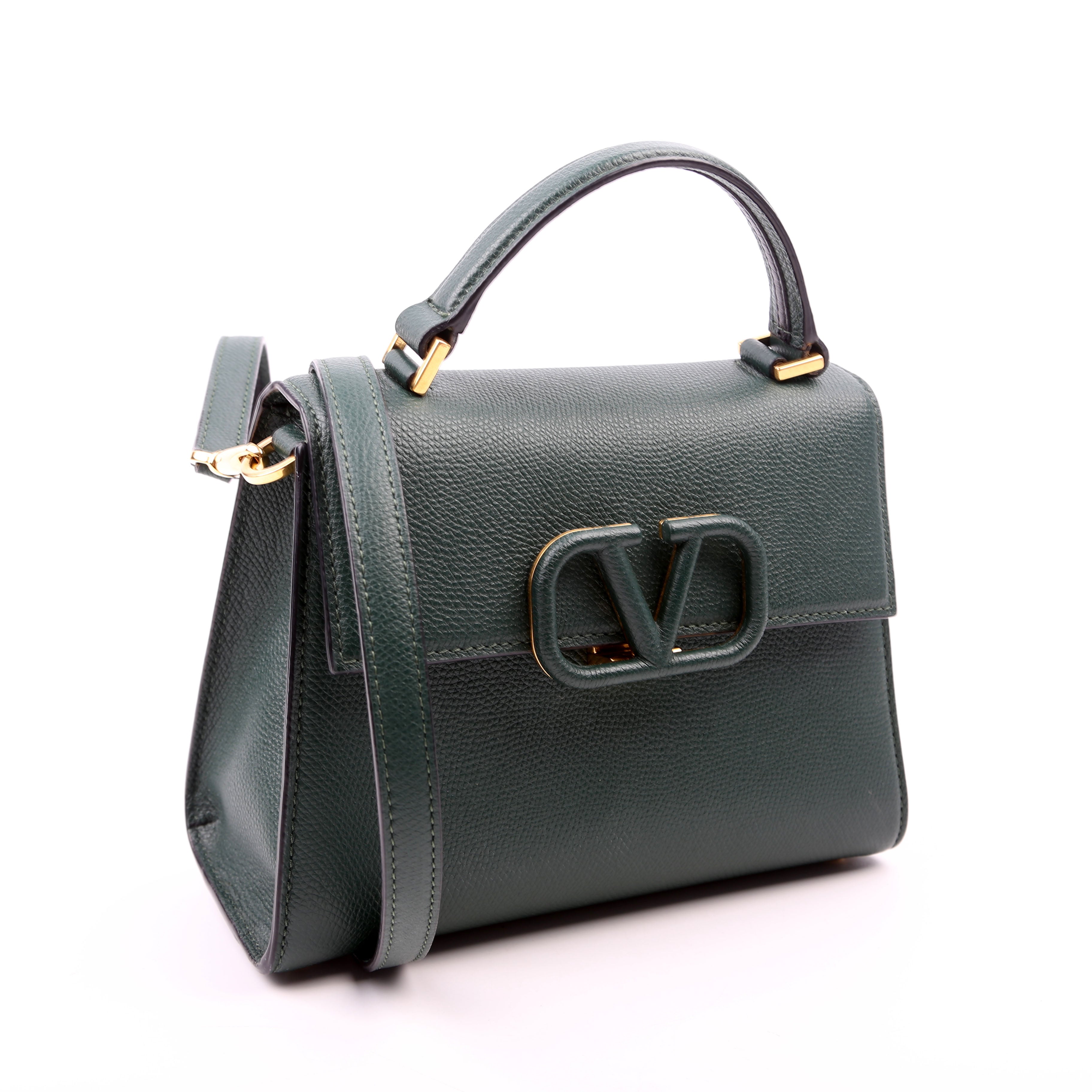 Vsling Top Handle Small Shoulder Bag Grained Leather Green