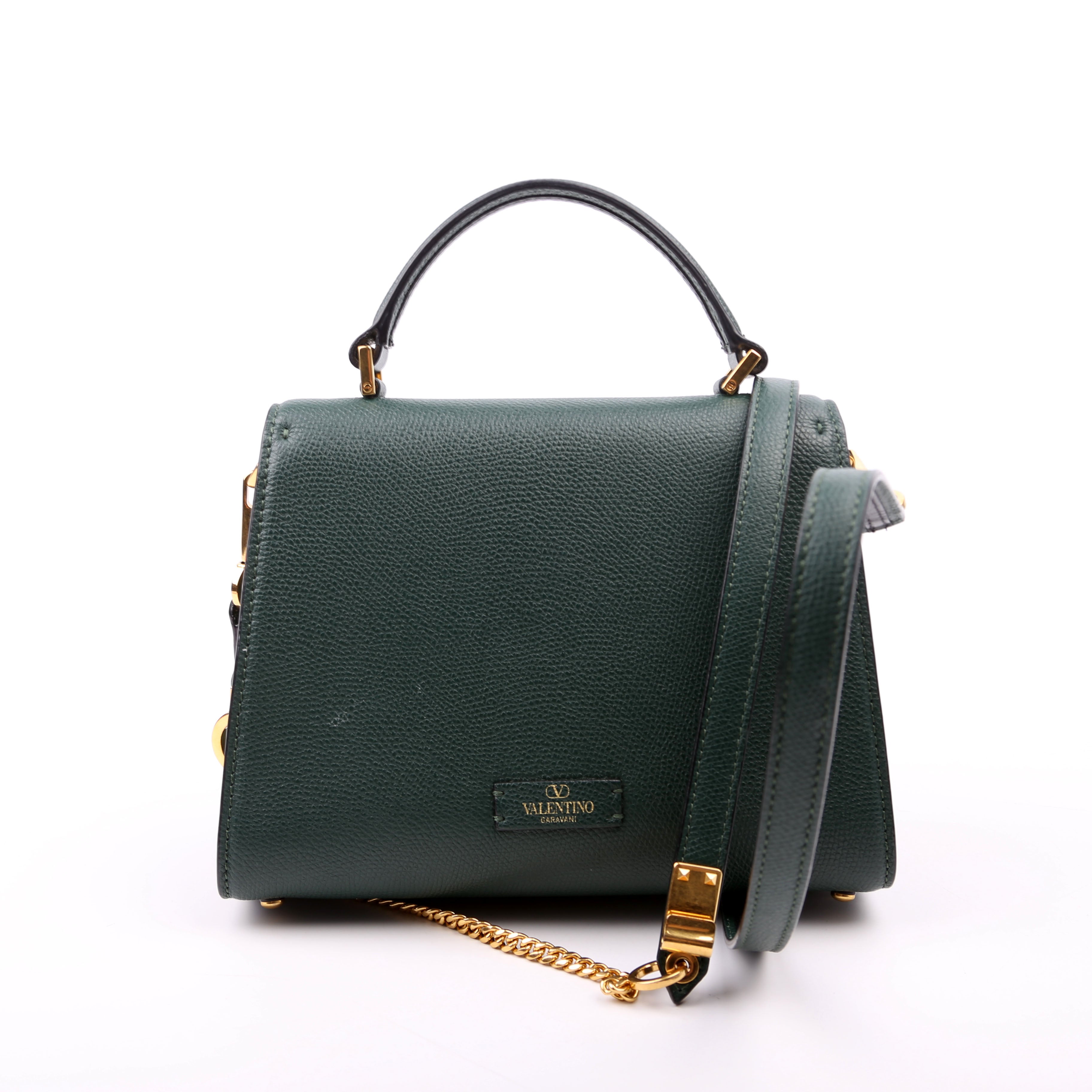 Vsling Top Handle Small Shoulder Bag Grained Leather Green