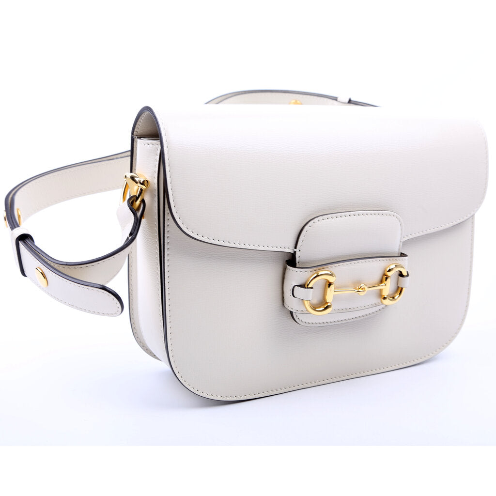 602204 Horsebit 1955 Leather Shoulder Bag White