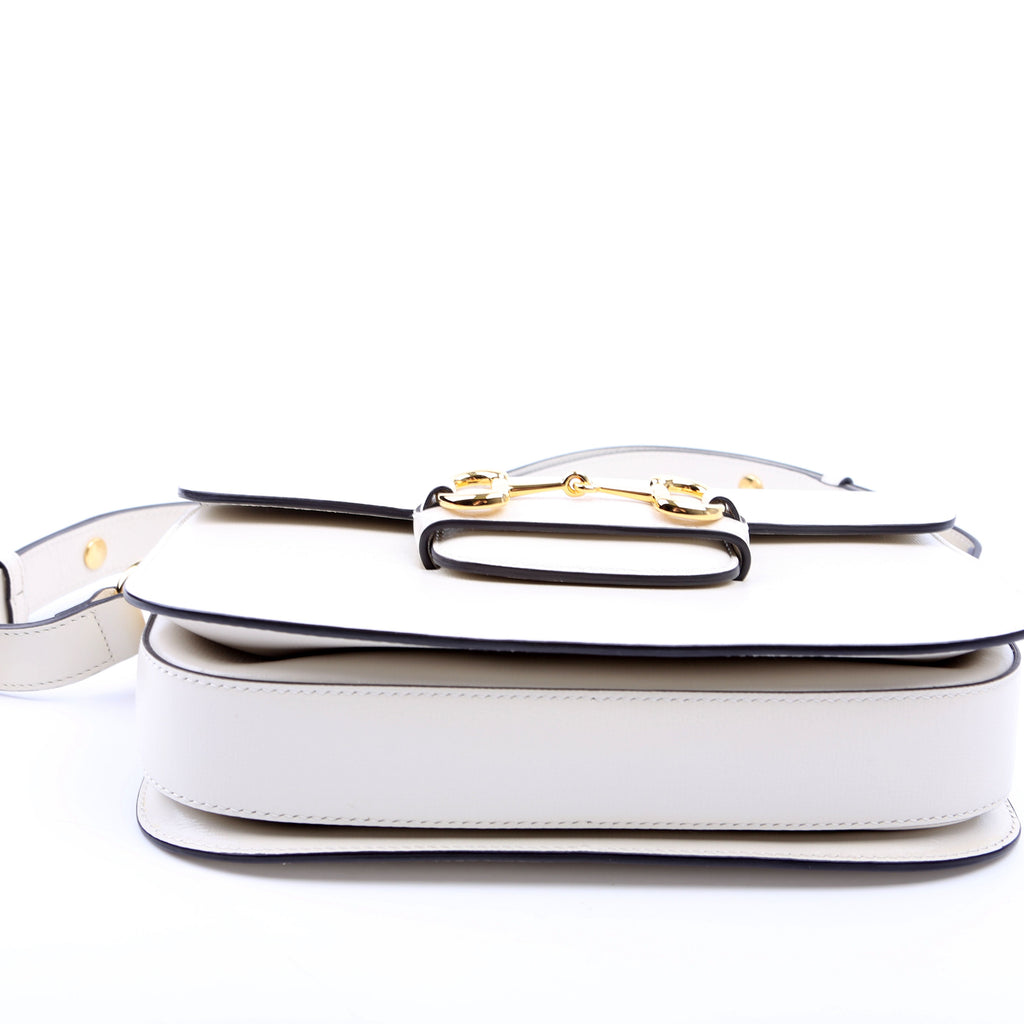602204 Horsebit 1955 Leather Shoulder Bag White