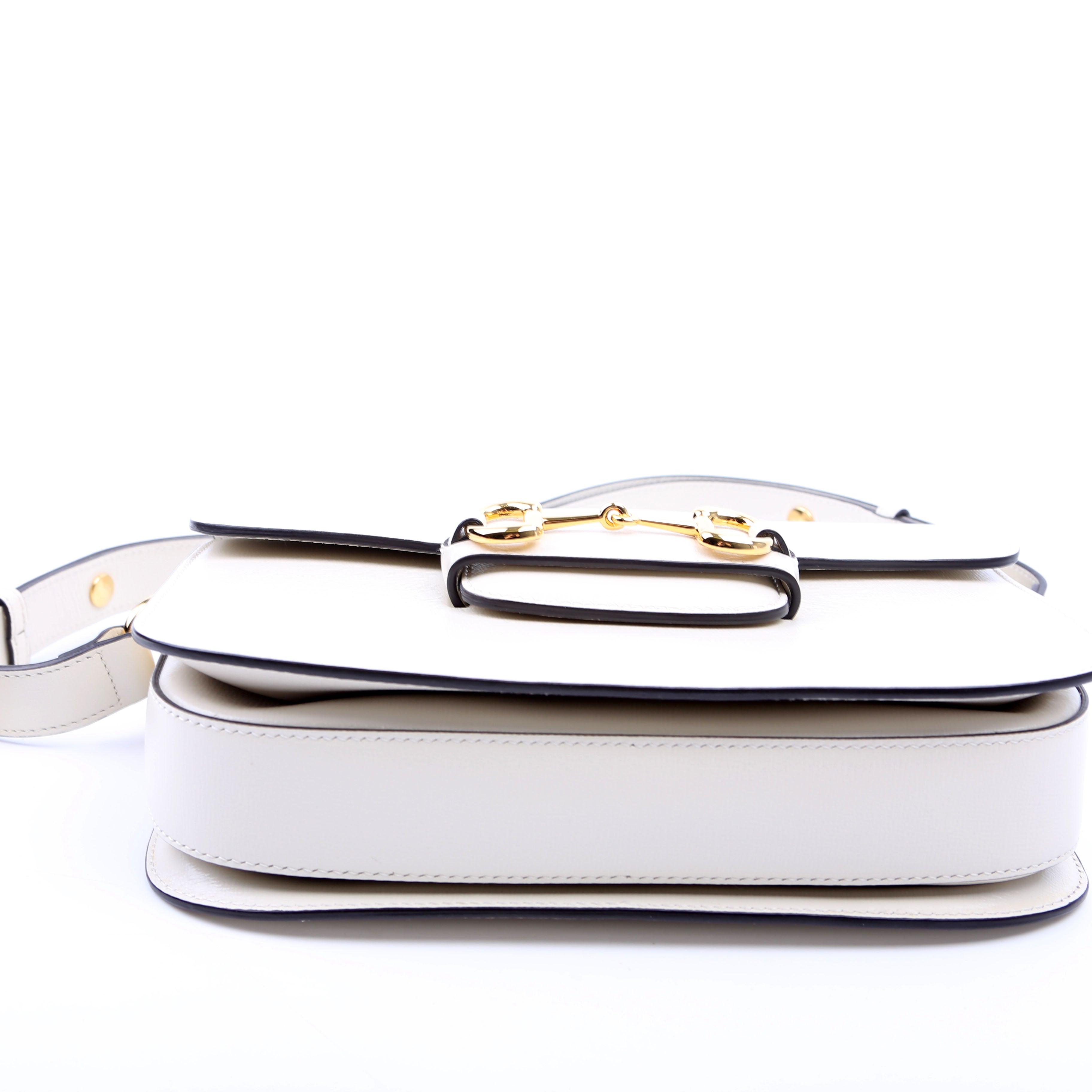 602204 Horsebit 1955 Leather Shoulder Bag White