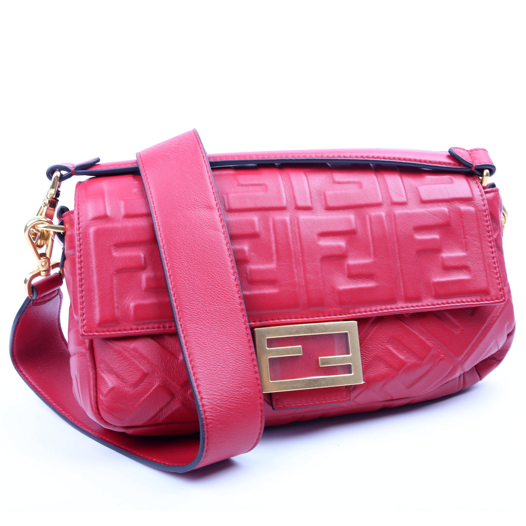 Fendi Baguette FF Embossed Nappa Red