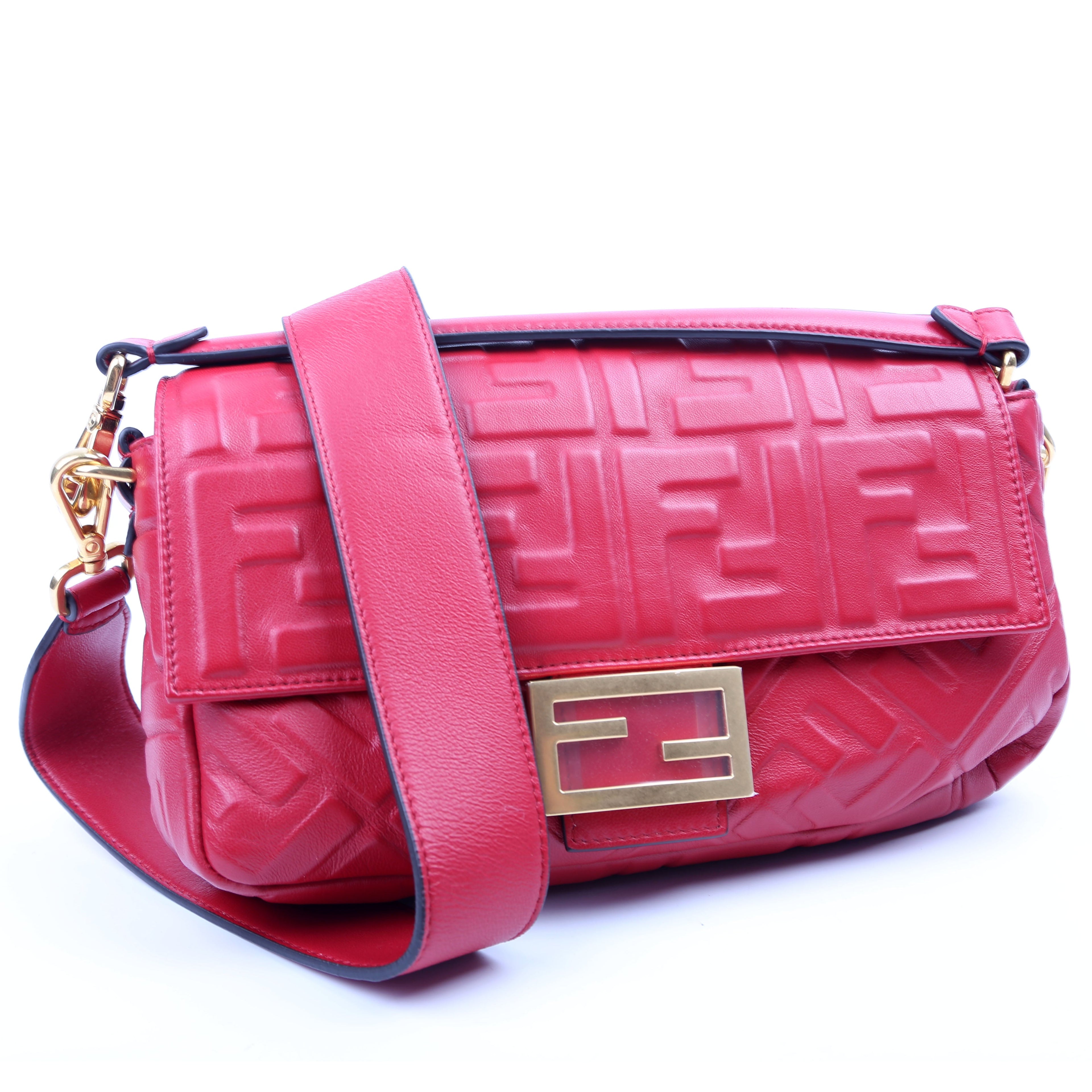 Fendi Baguette FF Embossed Nappa Red