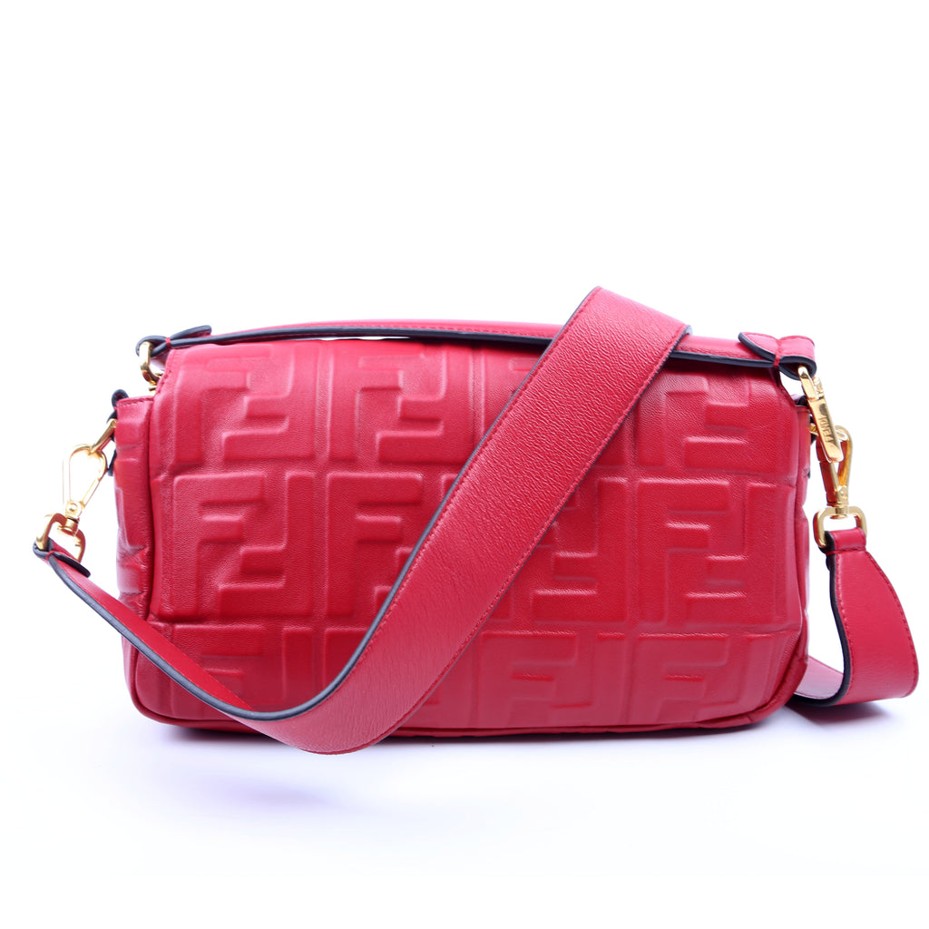 Fendi Baguette FF Embossed Nappa Red