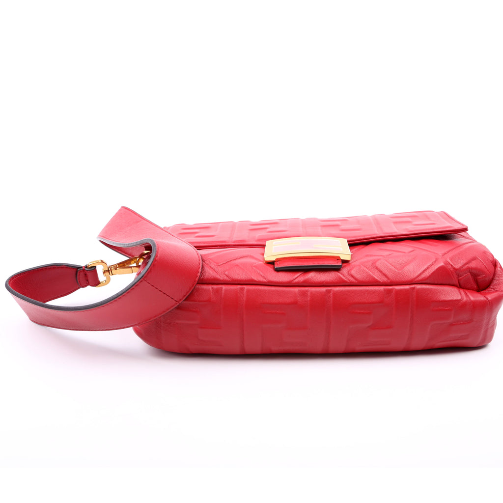 Fendi Baguette FF Embossed Nappa Red