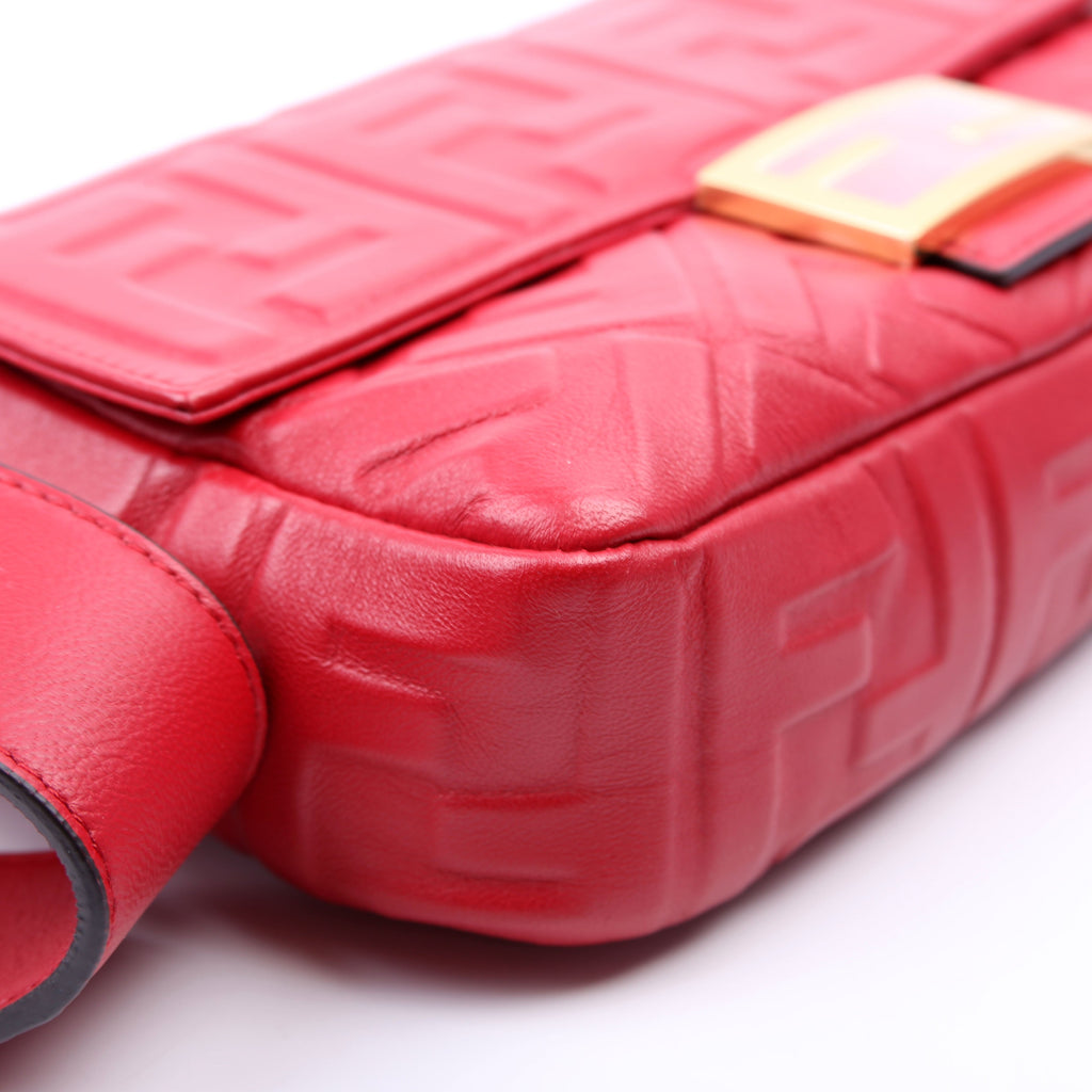 Fendi Baguette FF Embossed Nappa Red