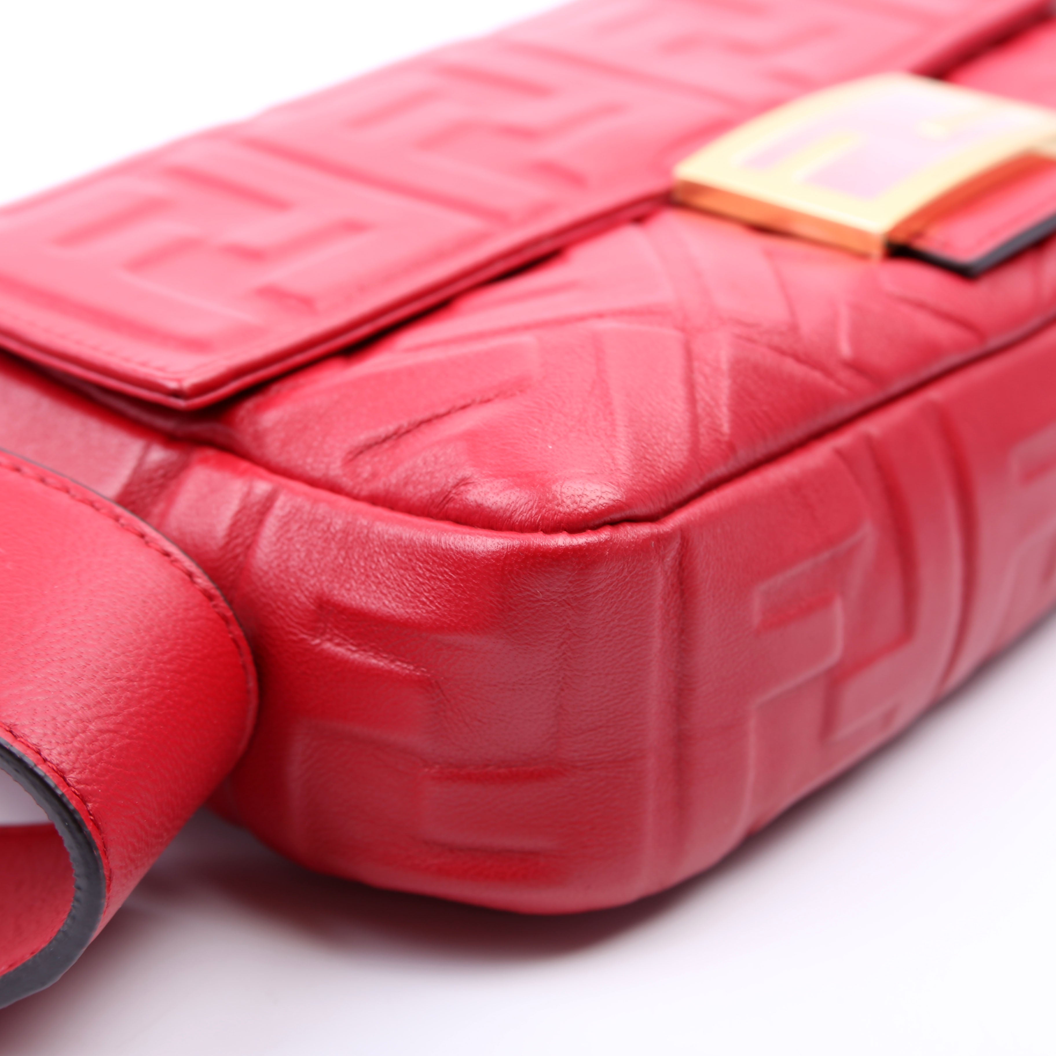 Fendi Baguette FF Embossed Nappa Red