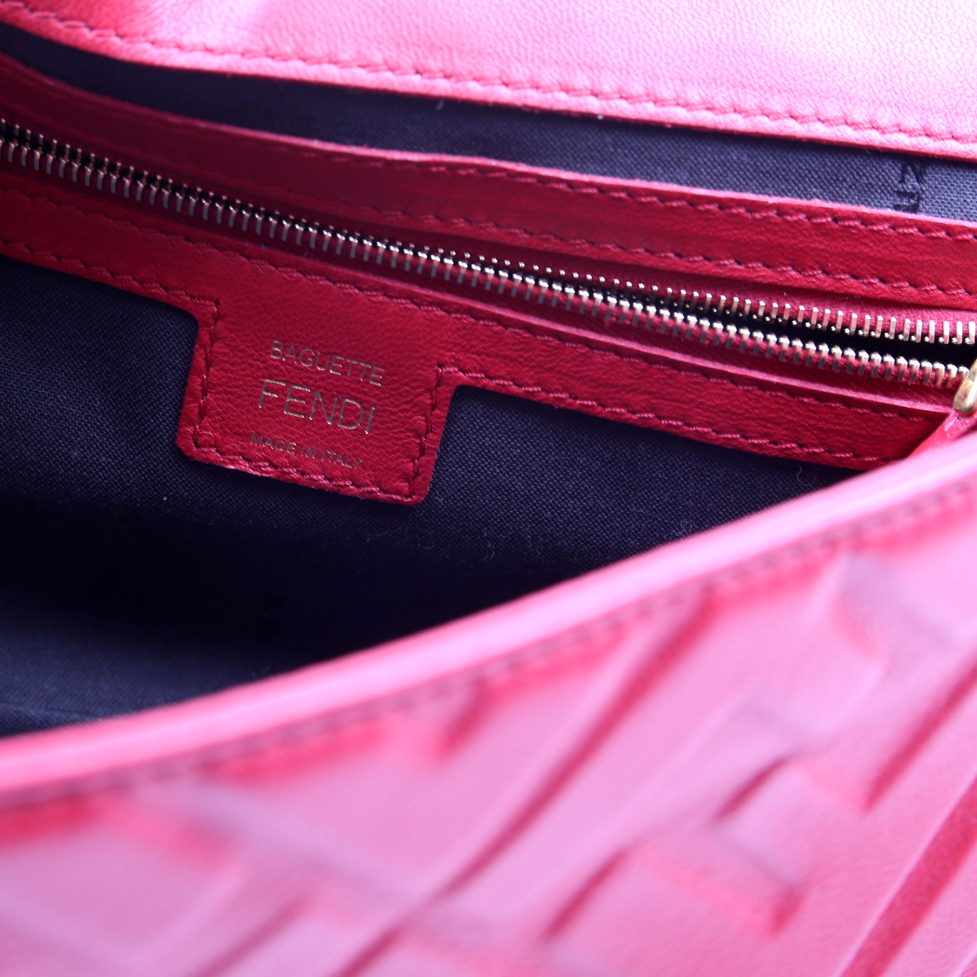 Fendi Baguette FF Embossed Nappa Red
