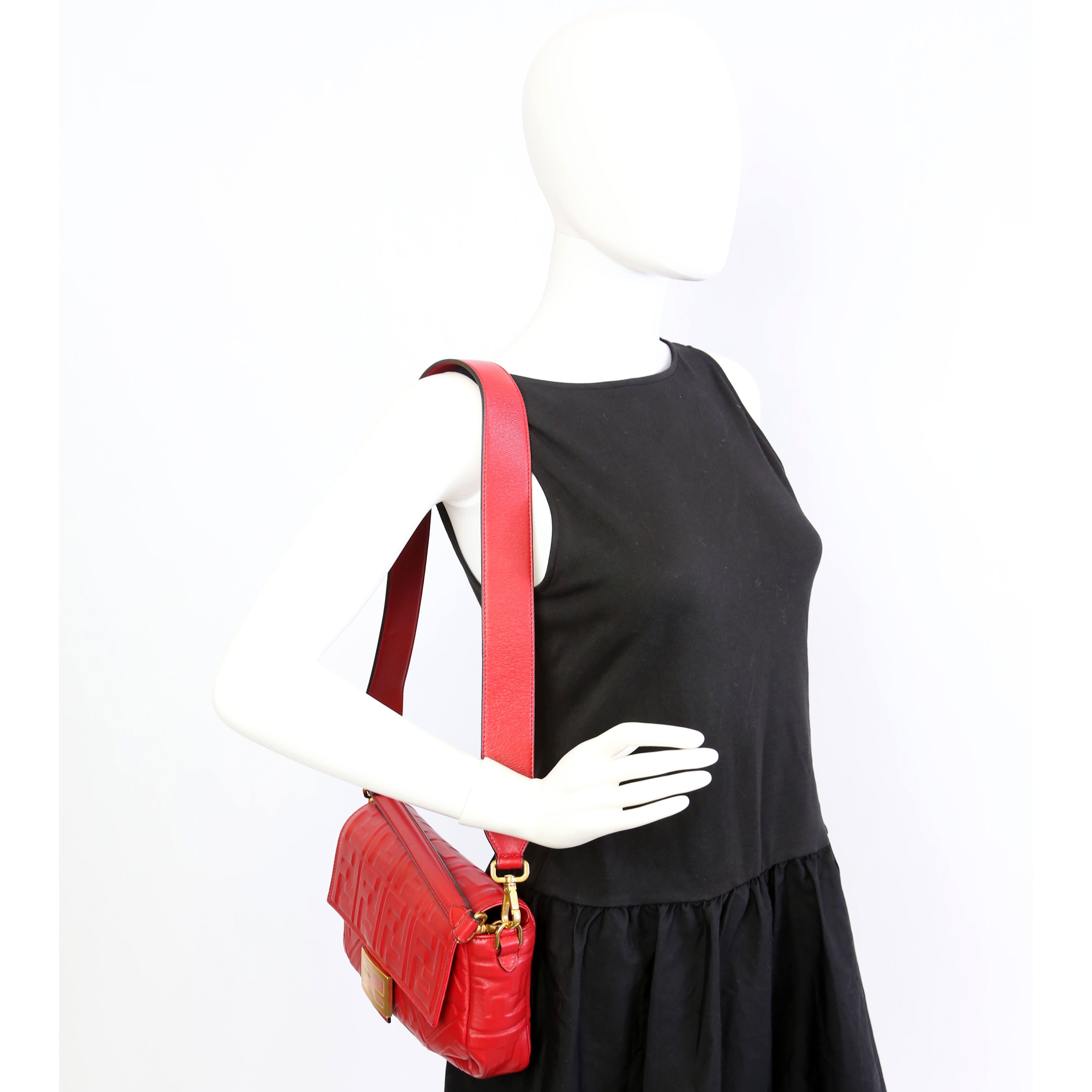Fendi Baguette FF Embossed Nappa Red
