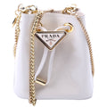 Prada Mini Drawcord Triangle Logo Vernice Shoulder Bag White