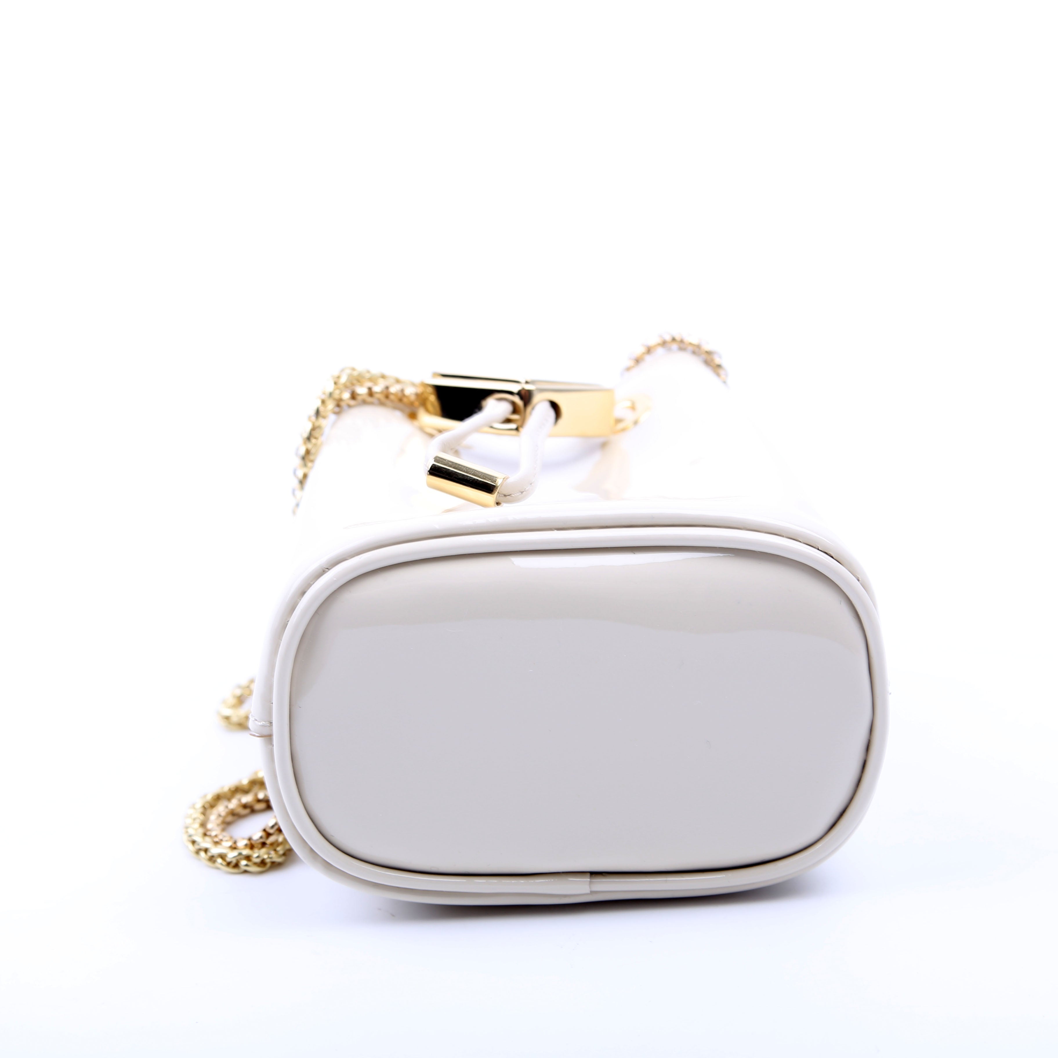 Prada Mini Drawcord Triangle Logo Vernice Shoulder Bag White