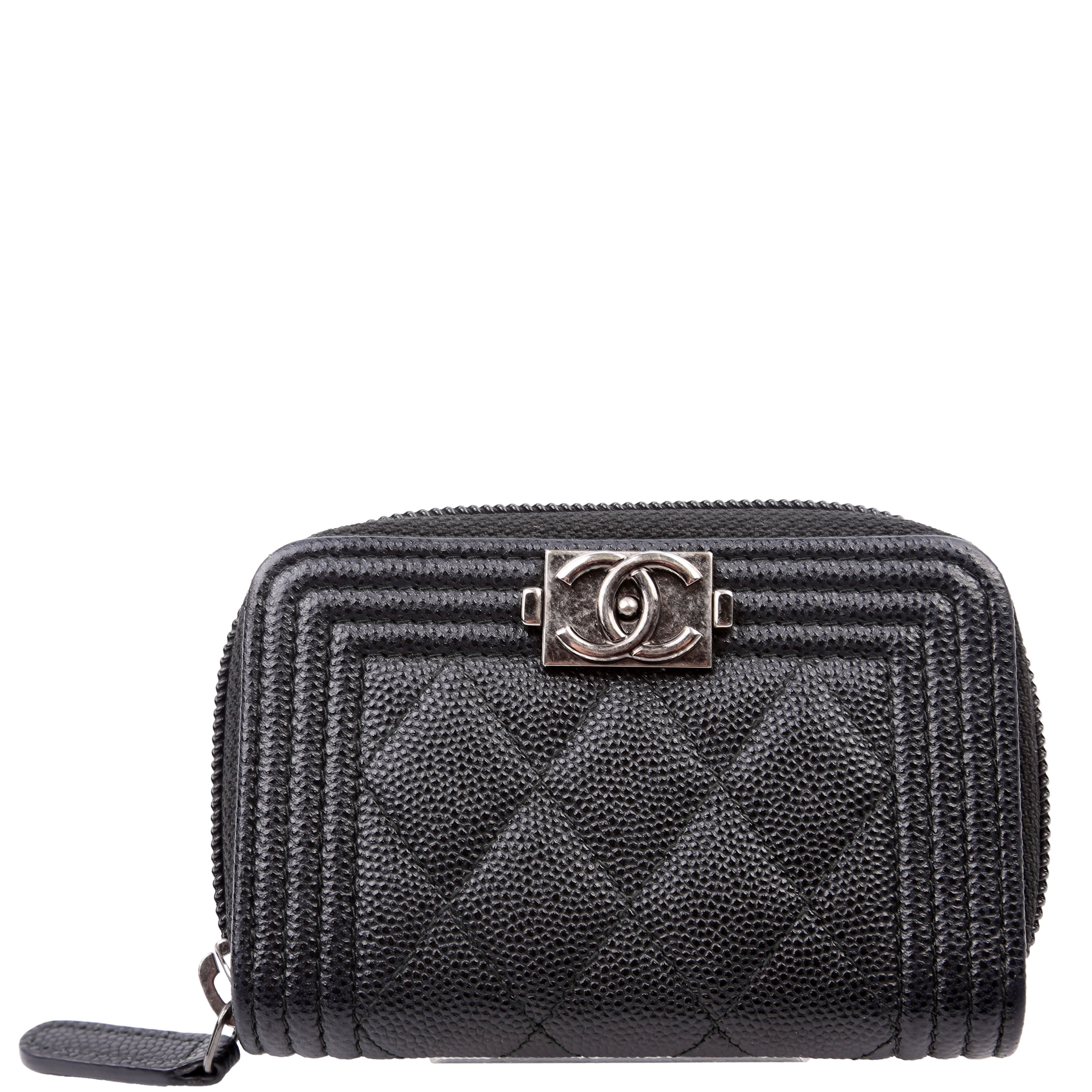 Boy Zip Around Coin Purse Quilted Caviar 23M Black