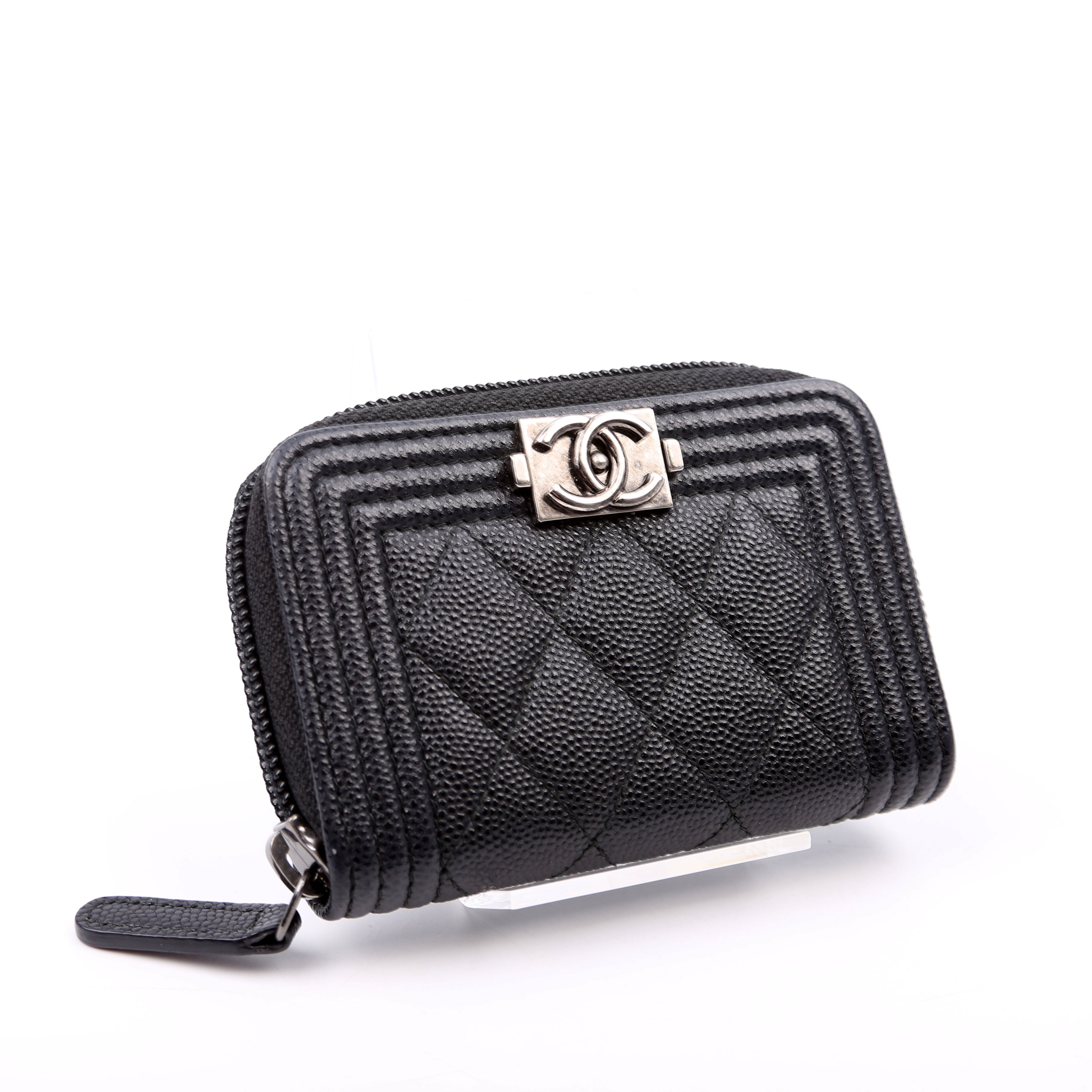 Boy Zip Around Coin Purse Quilted Caviar 23M Black