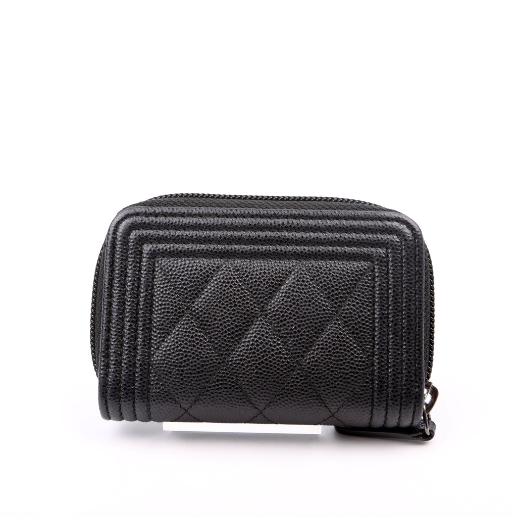 Boy Zip Around Coin Purse Quilted Caviar 23M Black