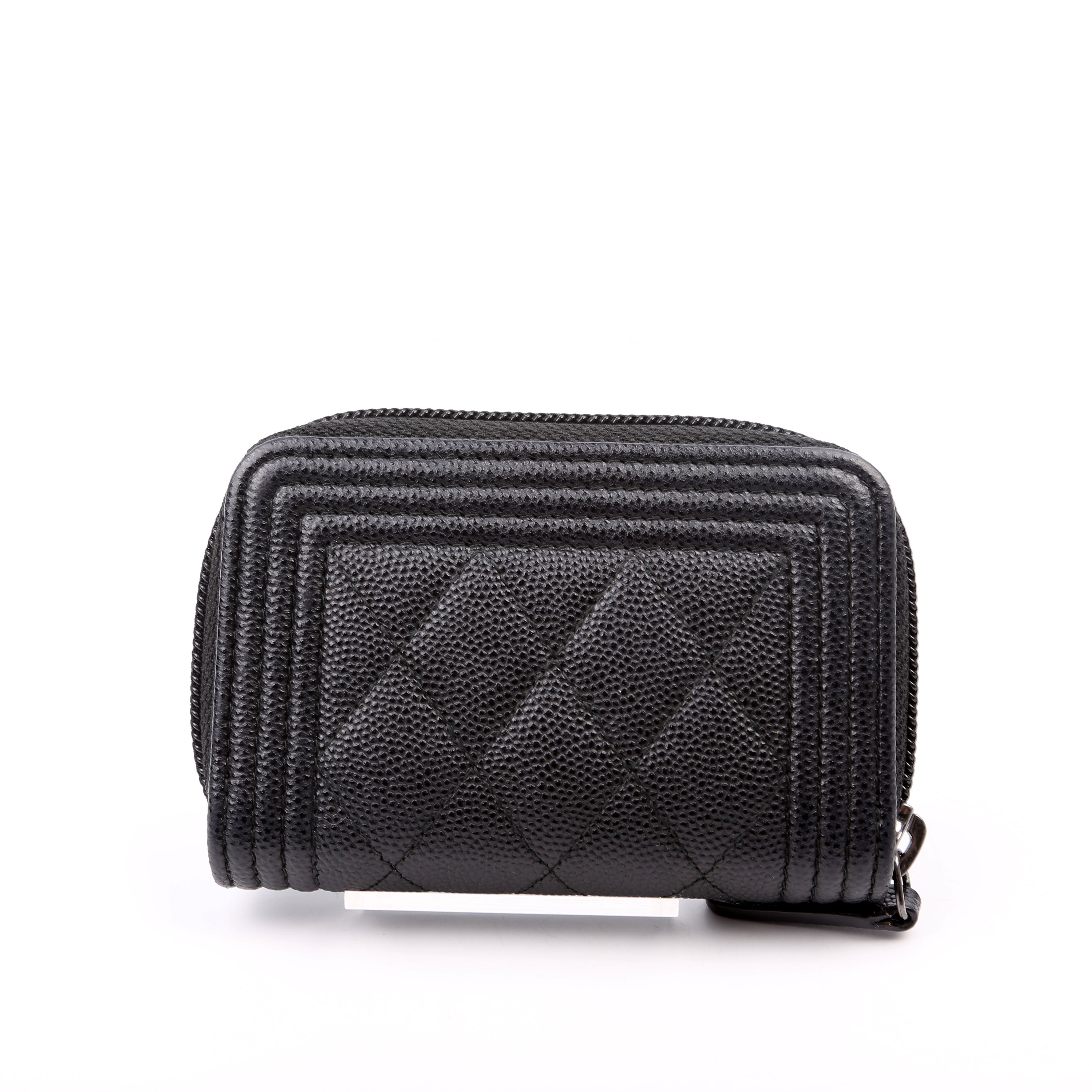 Boy Zip Around Coin Purse Quilted Caviar 23M Black