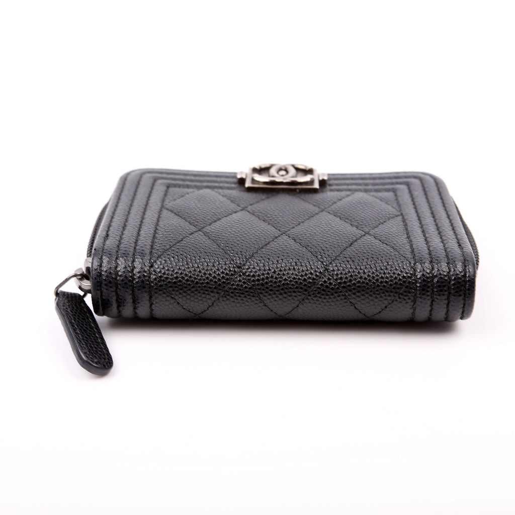 Boy Zip Around Coin Purse Quilted Caviar 23M Black