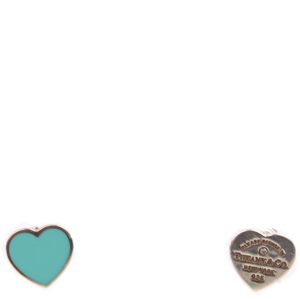 Please Return Mini Heart Enamel/925/Diamond Earrings Silver/Blue