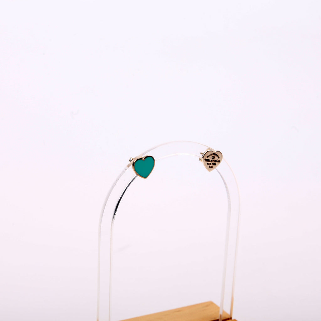 Please Return Mini Heart Enamel/925/Diamond Earrings Silver/Blue