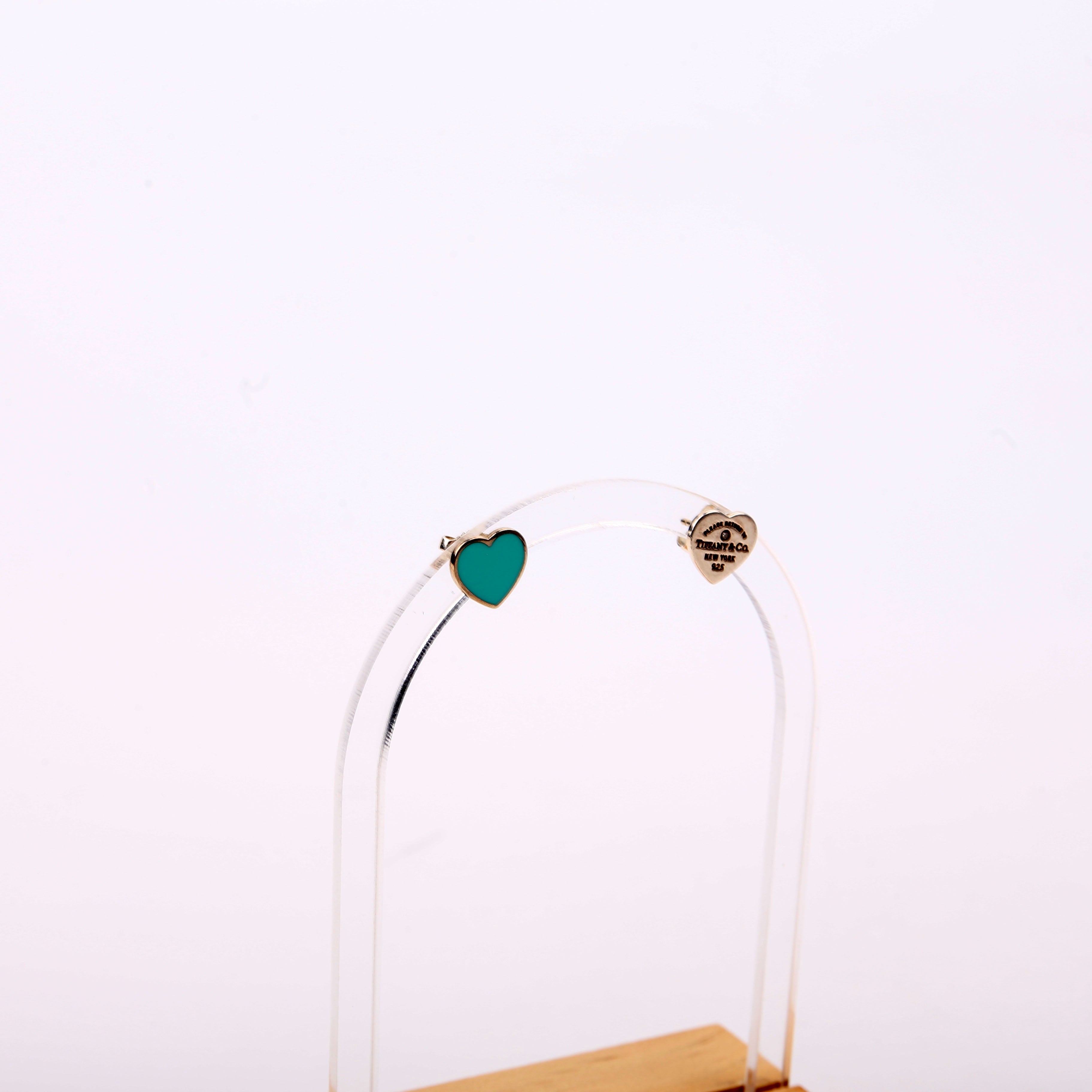 Please Return Mini Heart Enamel/925/Diamond Earrings Silver/Blue