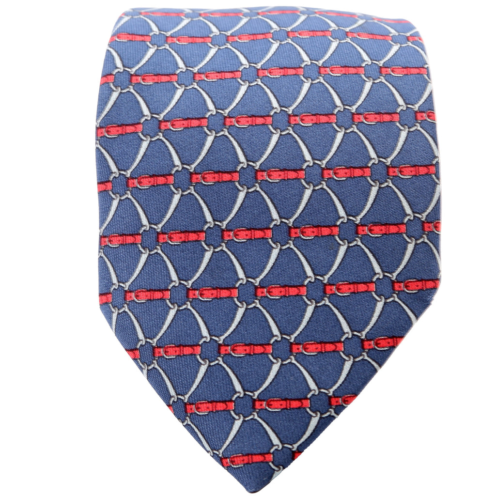 Stirrup/Horsebit Pattern Silk Tie Navy