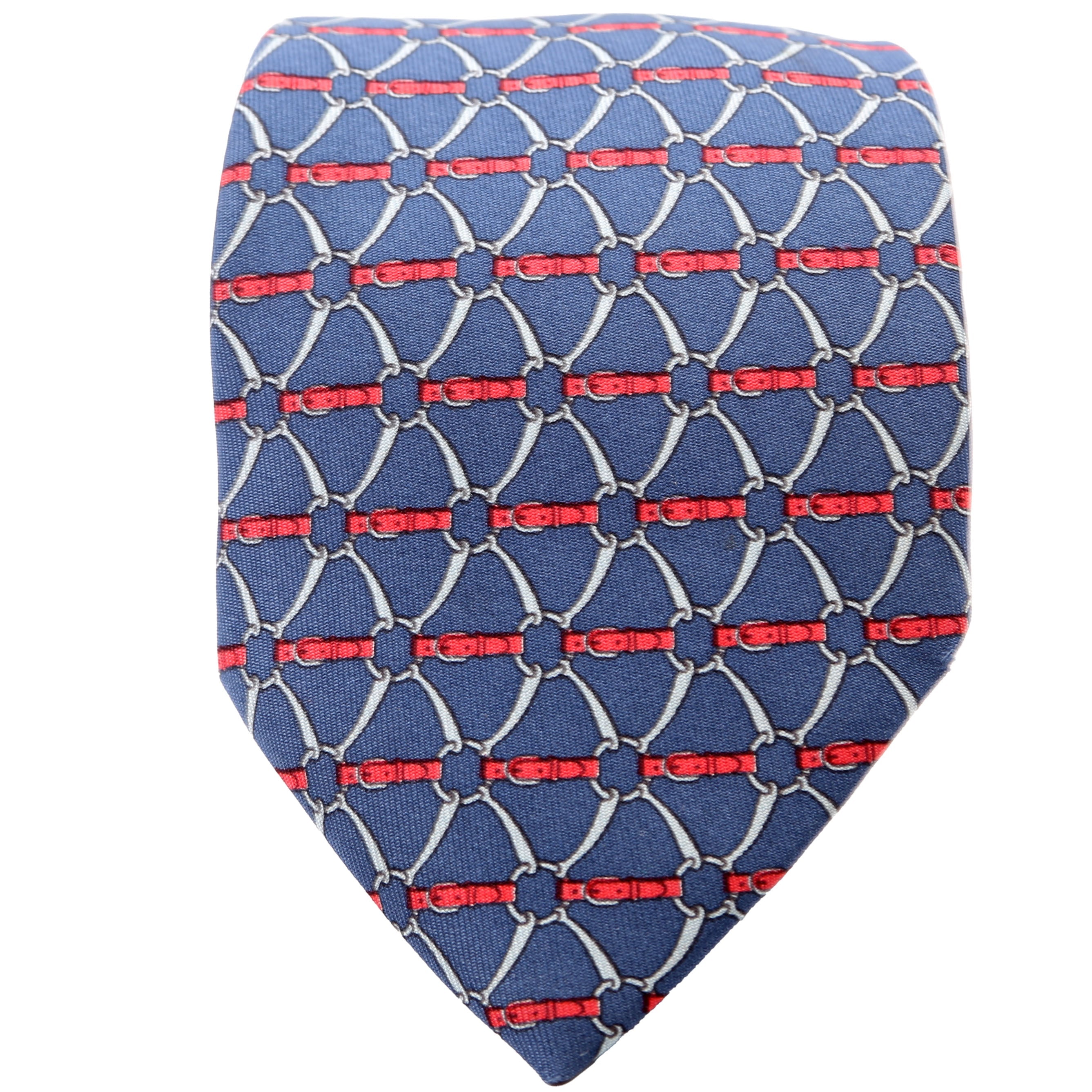 Stirrup/Horsebit Pattern Silk Tie Navy