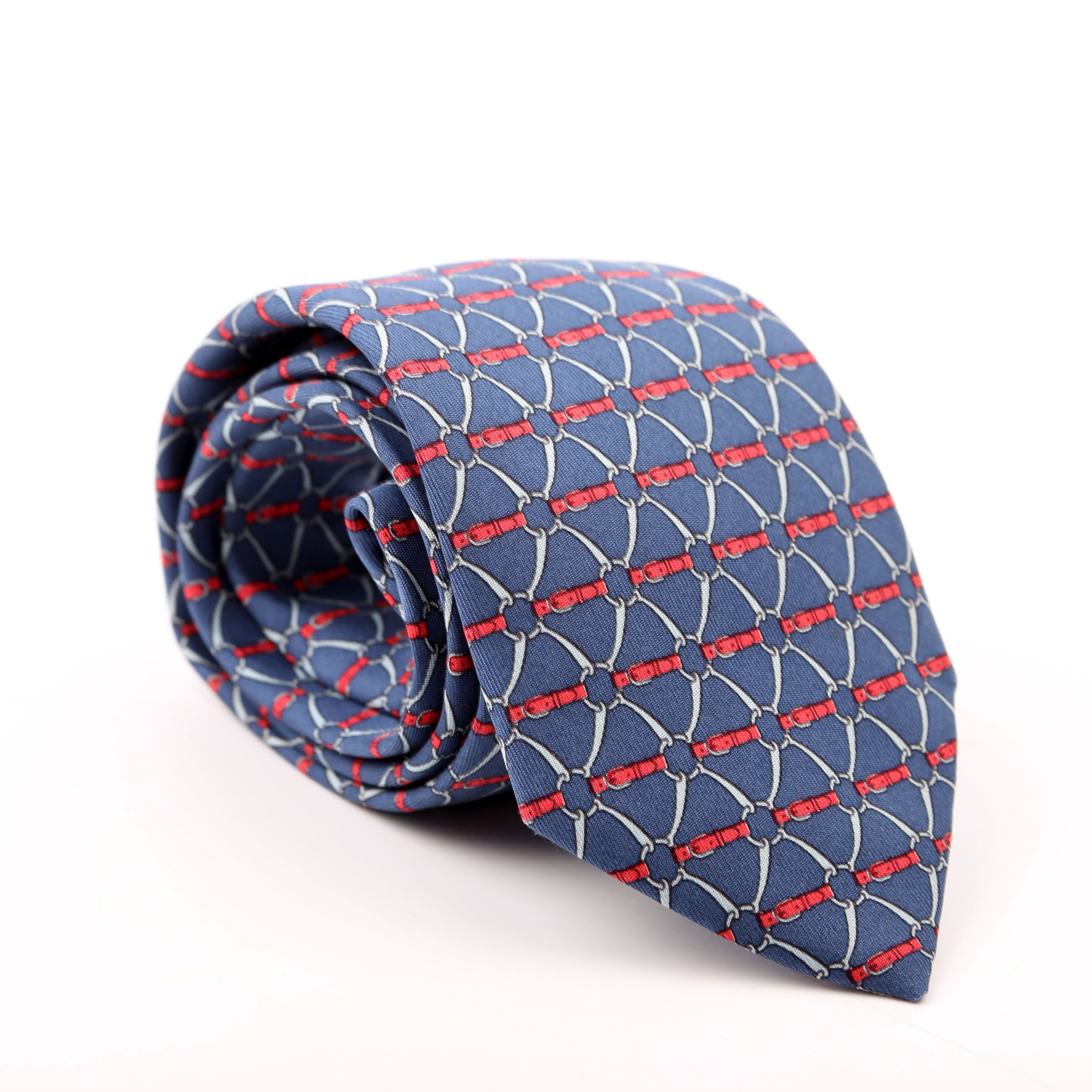 Stirrup/Horsebit Pattern Silk Tie Navy