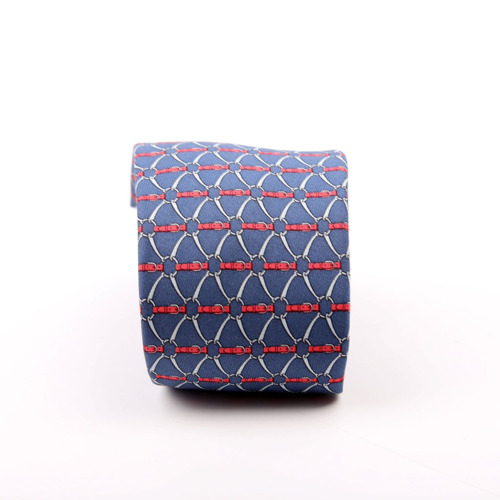 Stirrup/Horsebit Pattern Silk Tie Navy