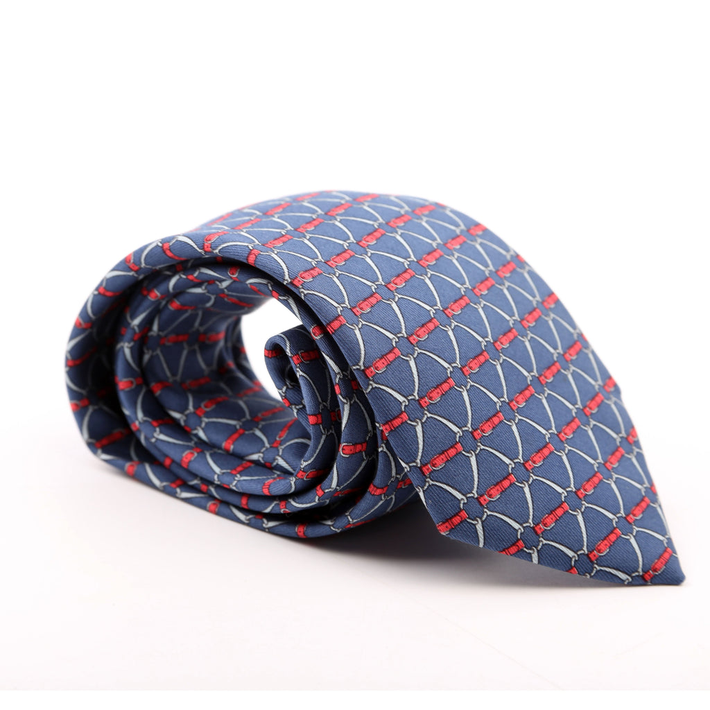 Stirrup/Horsebit Pattern Silk Tie Navy