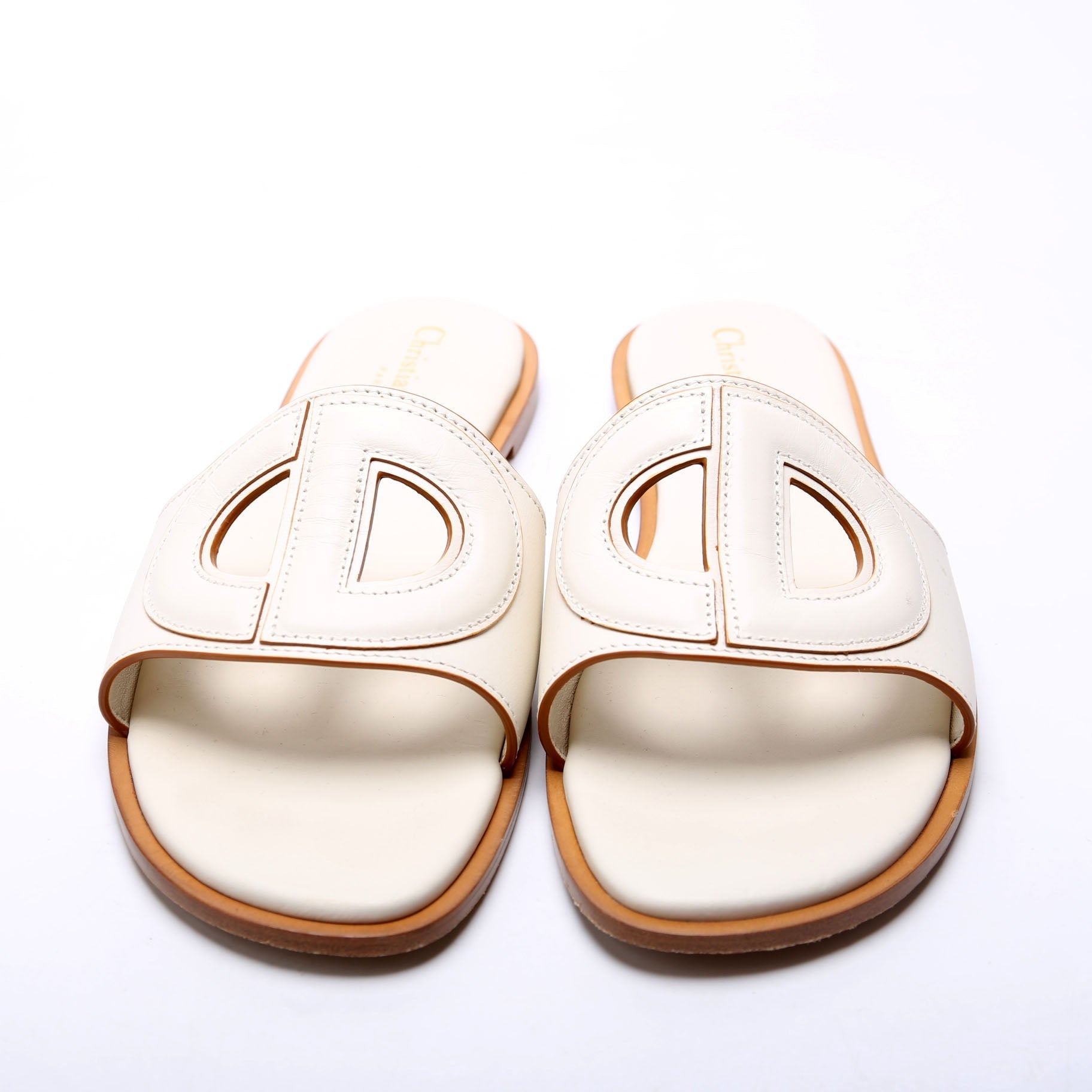 D-Club Slide Leather Sandals Size 37.5 White