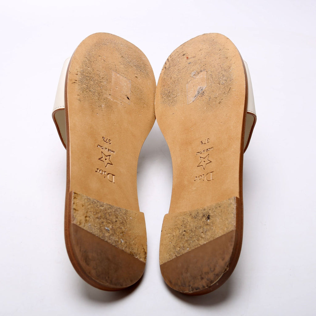 D-Club Slide Leather Sandals Size 37.5 White