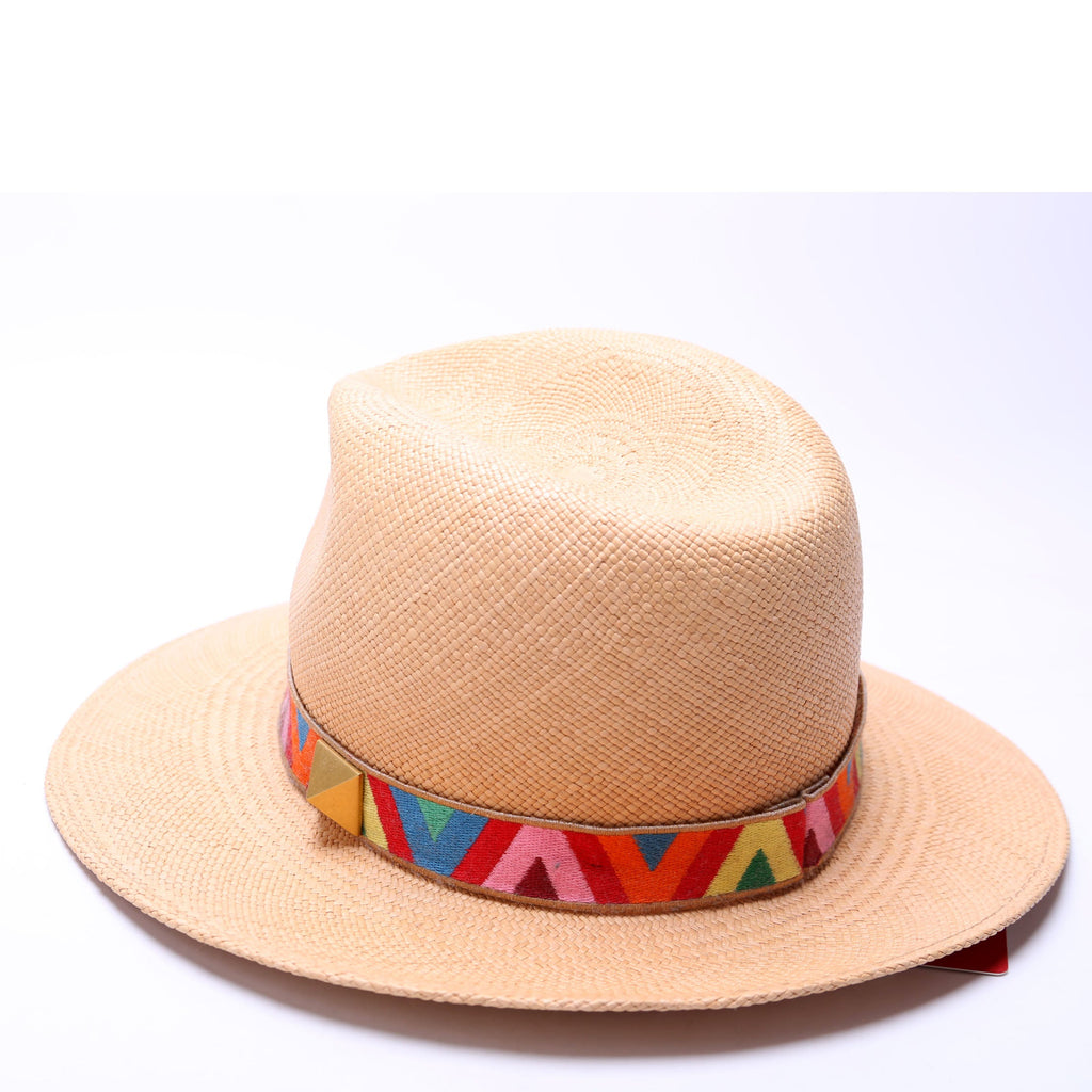 Roman Stud V-Print Straw Fedora Size Medium 57CM