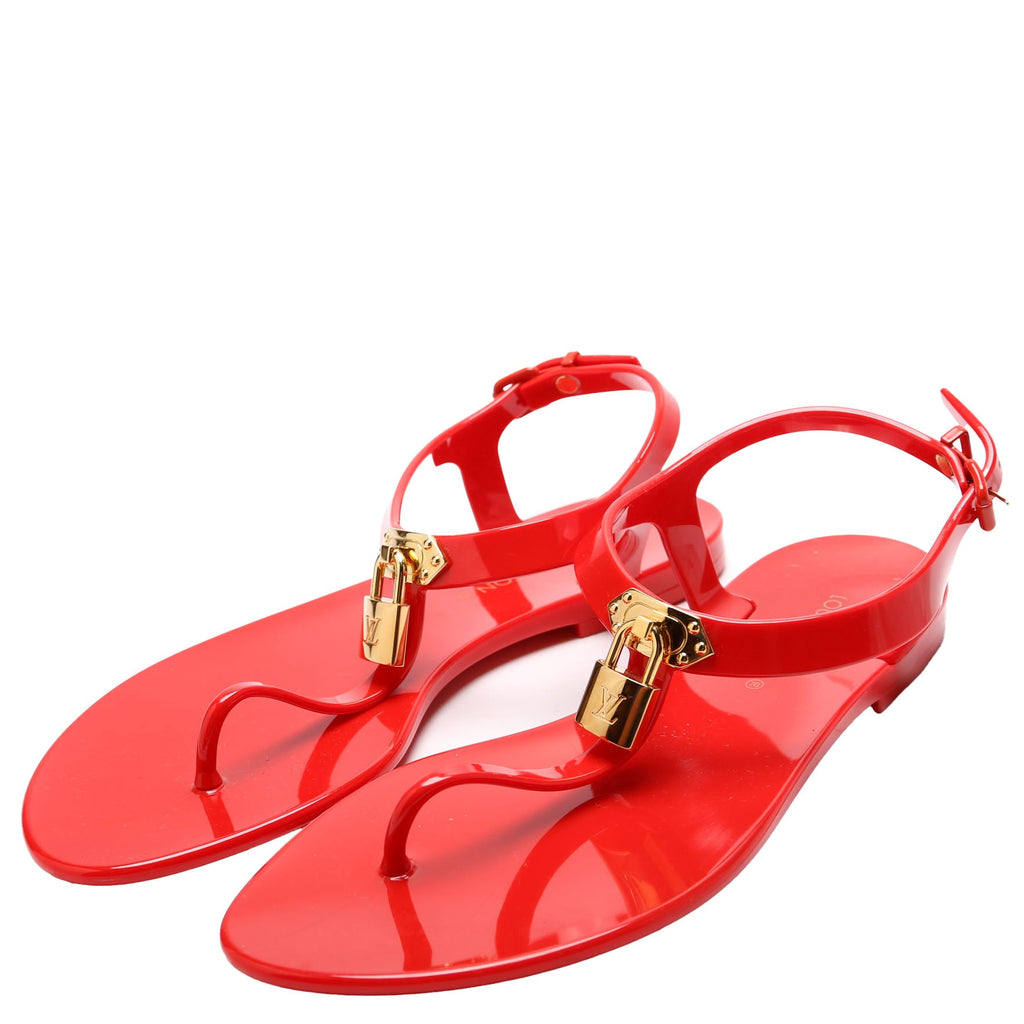 Bikini T-Strap Rubber Flat Sandals Size 38 Red