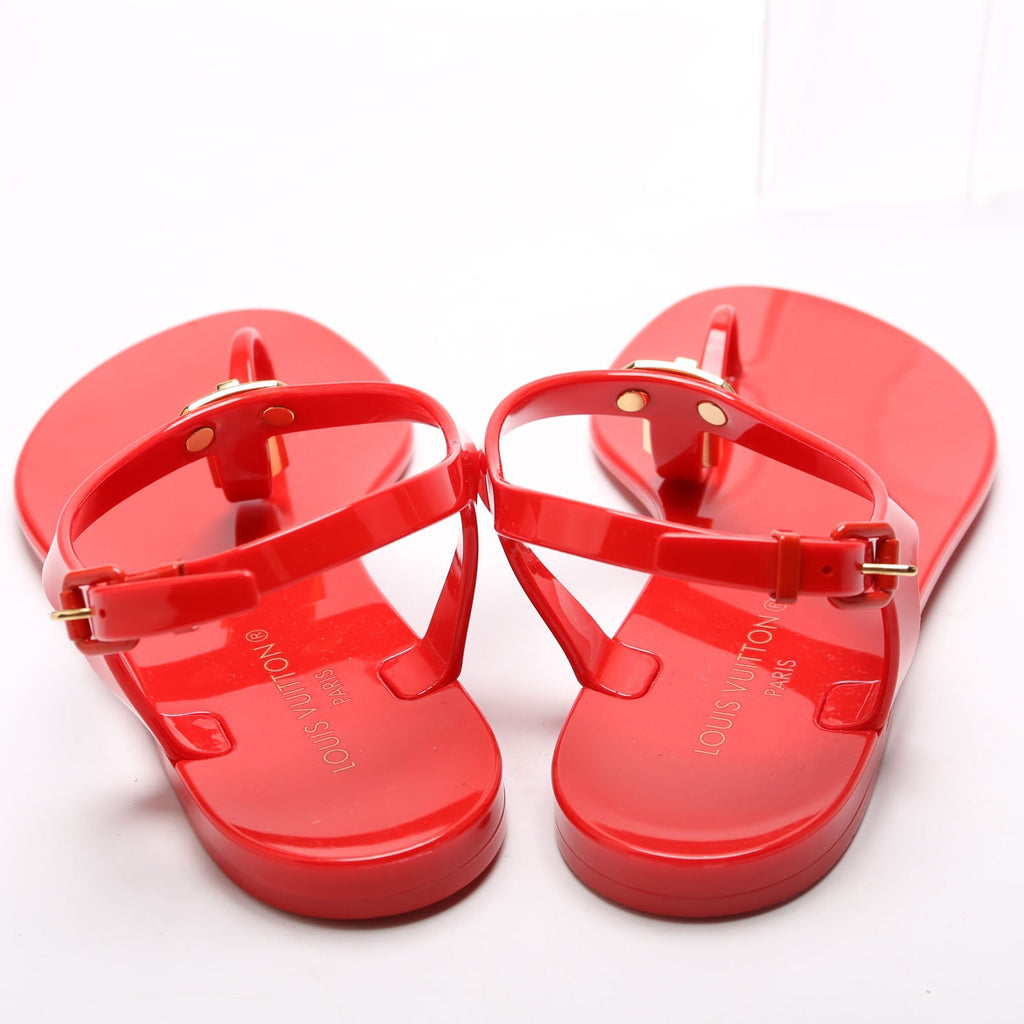Bikini T-Strap Rubber Flat Sandals Size 38 Red
