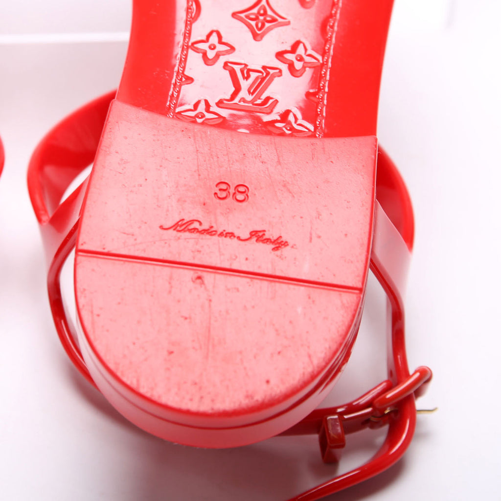 Bikini T-Strap Rubber Flat Sandals Size 38 Red