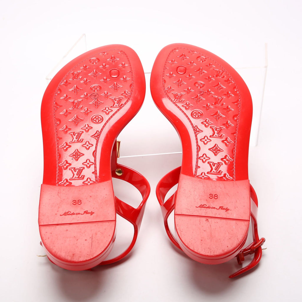 Bikini T-Strap Rubber Flat Sandals Size 38 Red
