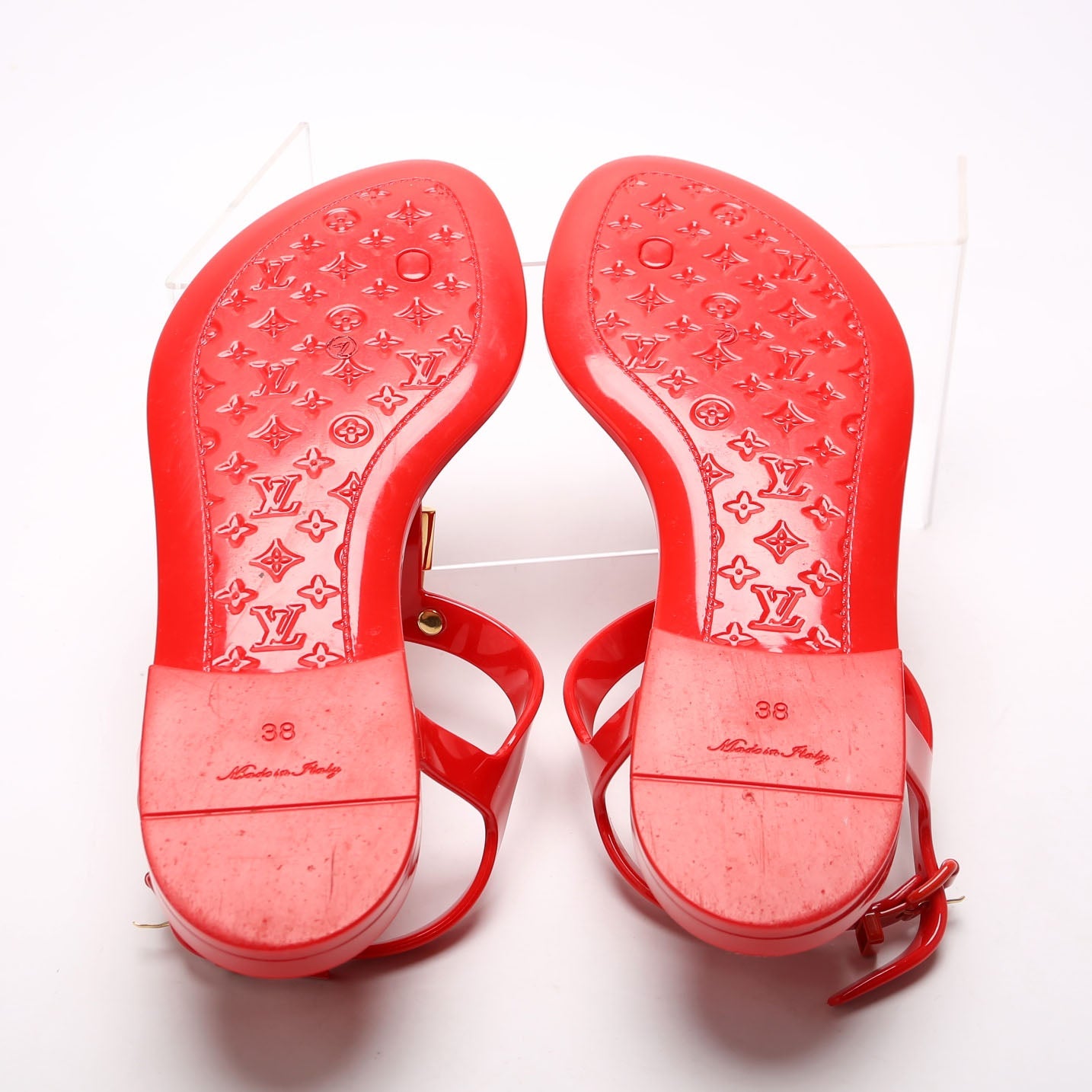 Bikini T-Strap Rubber Flat Sandals Size 38 Red